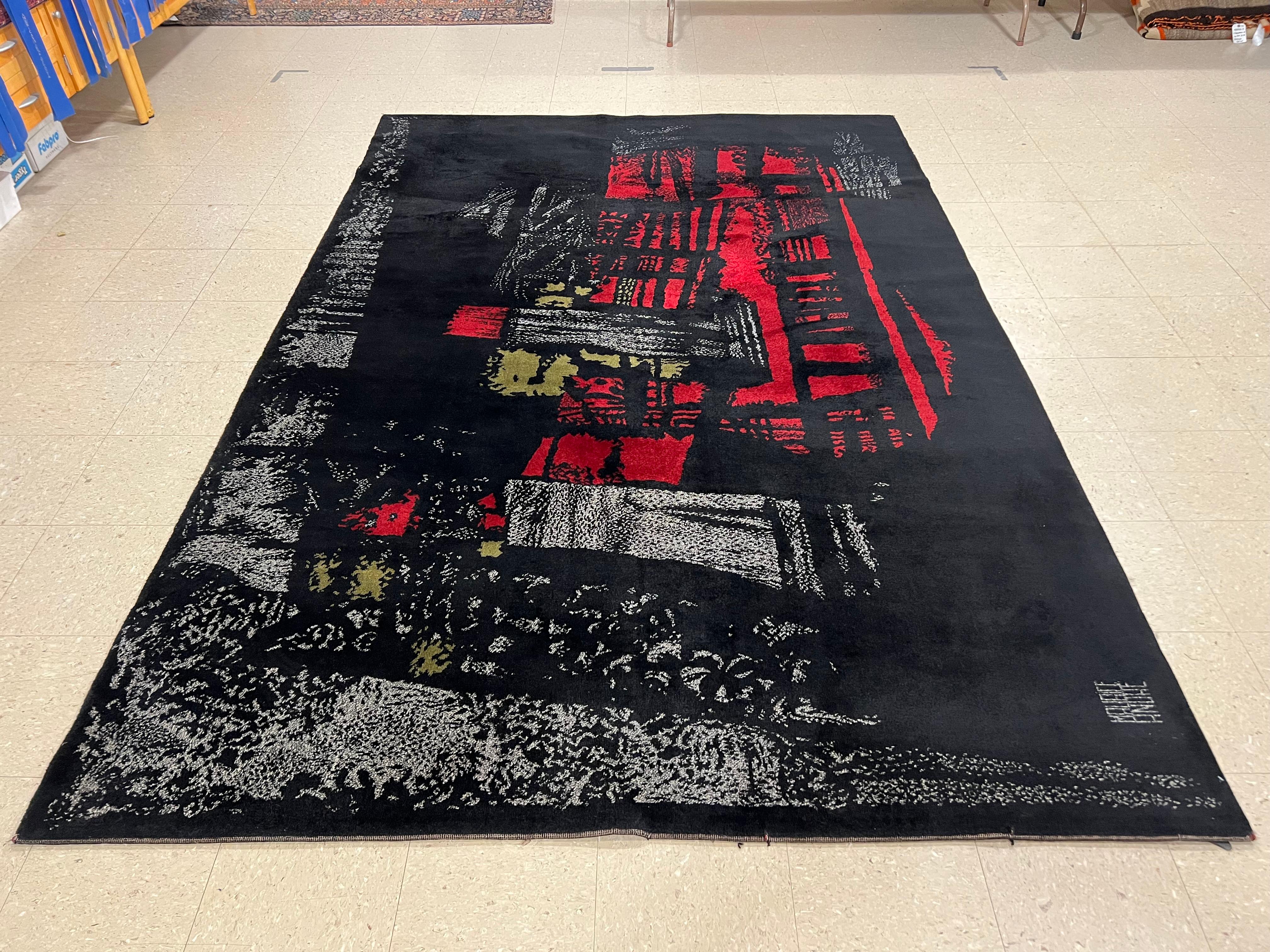 Hand-Woven Hand Woven Rug, Signed by Maurice Andre, 1950 French Piece, Limited Edition For Sale
