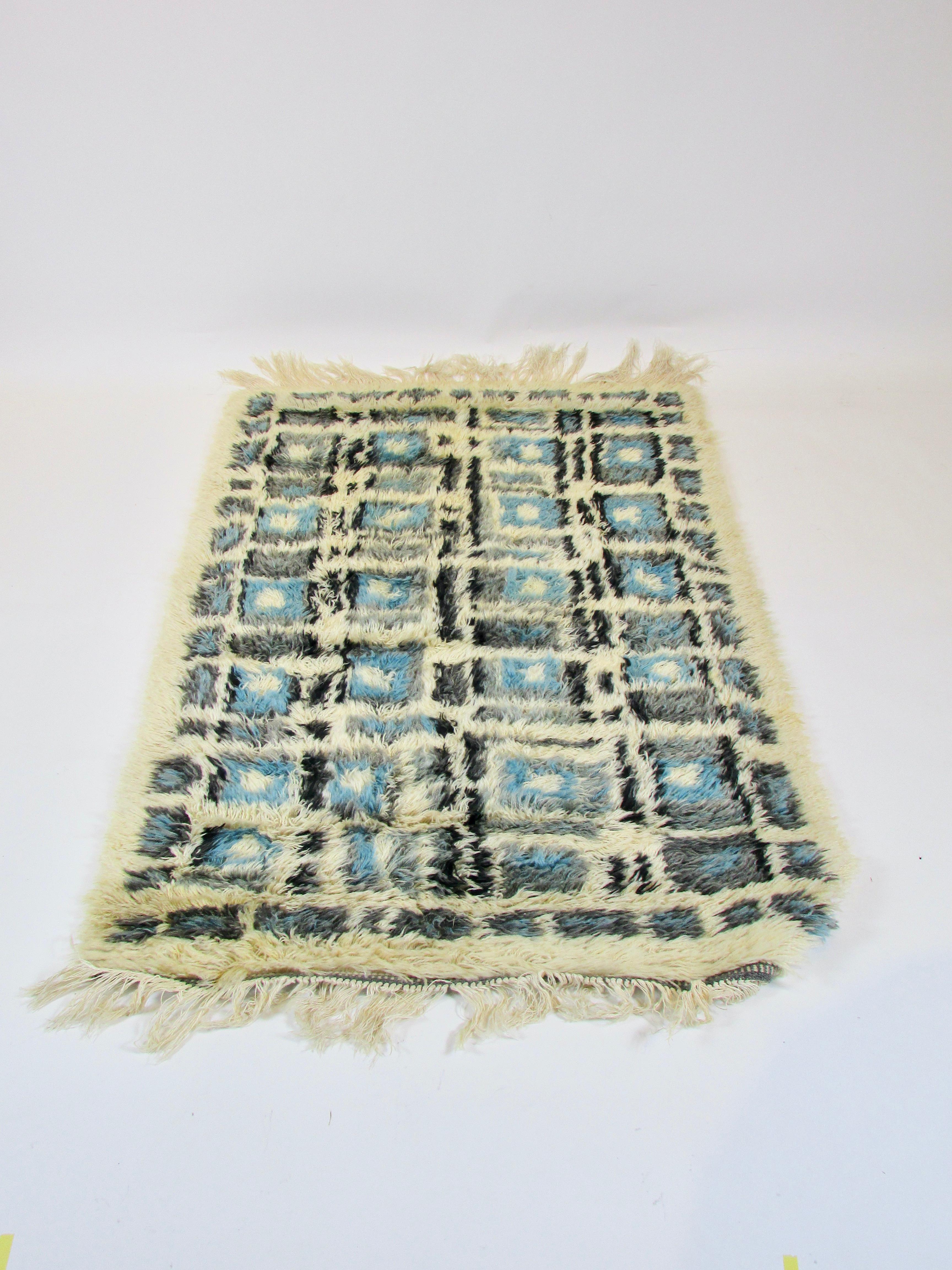 Wool Hand woven Rya accent rug or wall hanging 