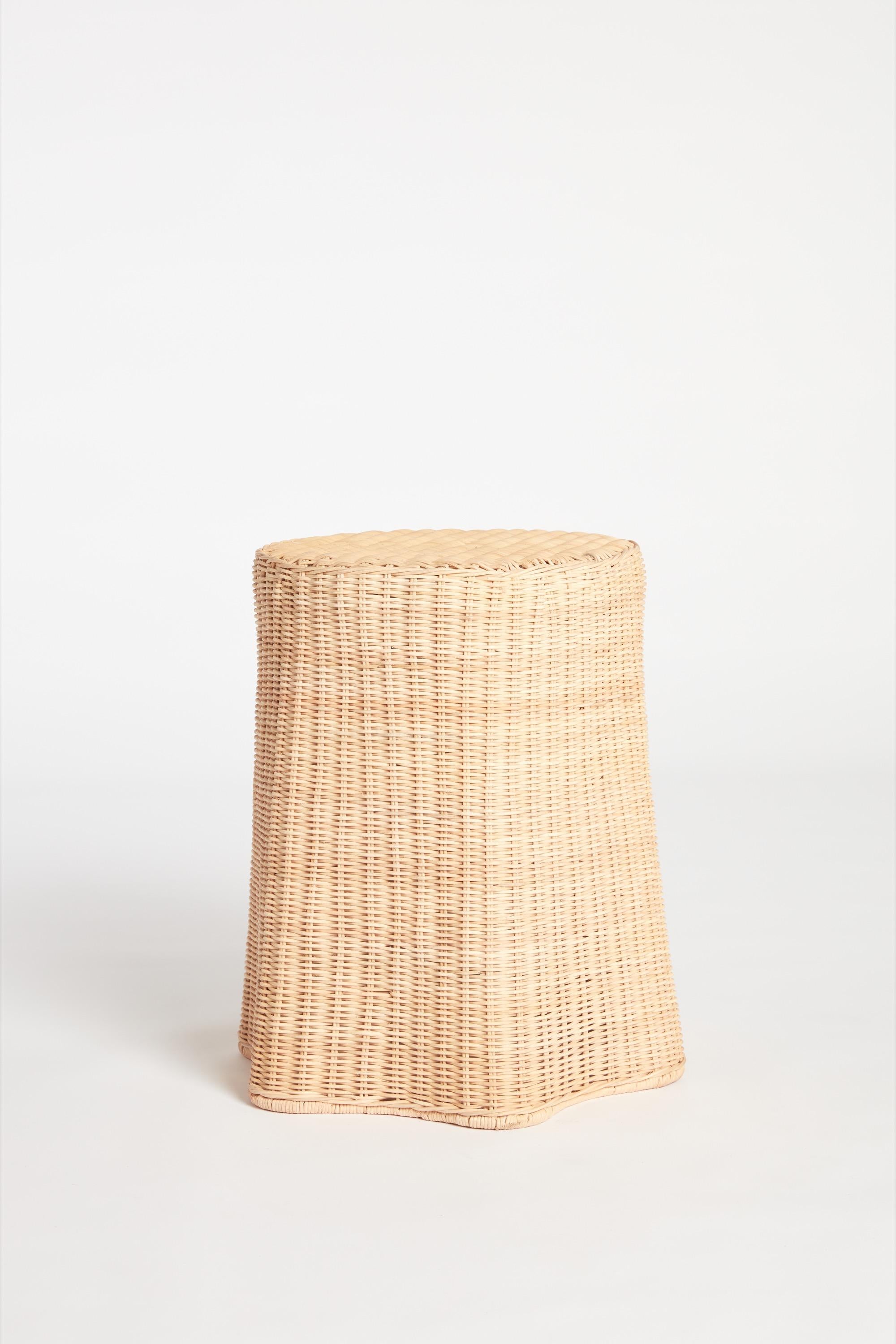 Asian Hand Woven Scalloped Side Table For Sale