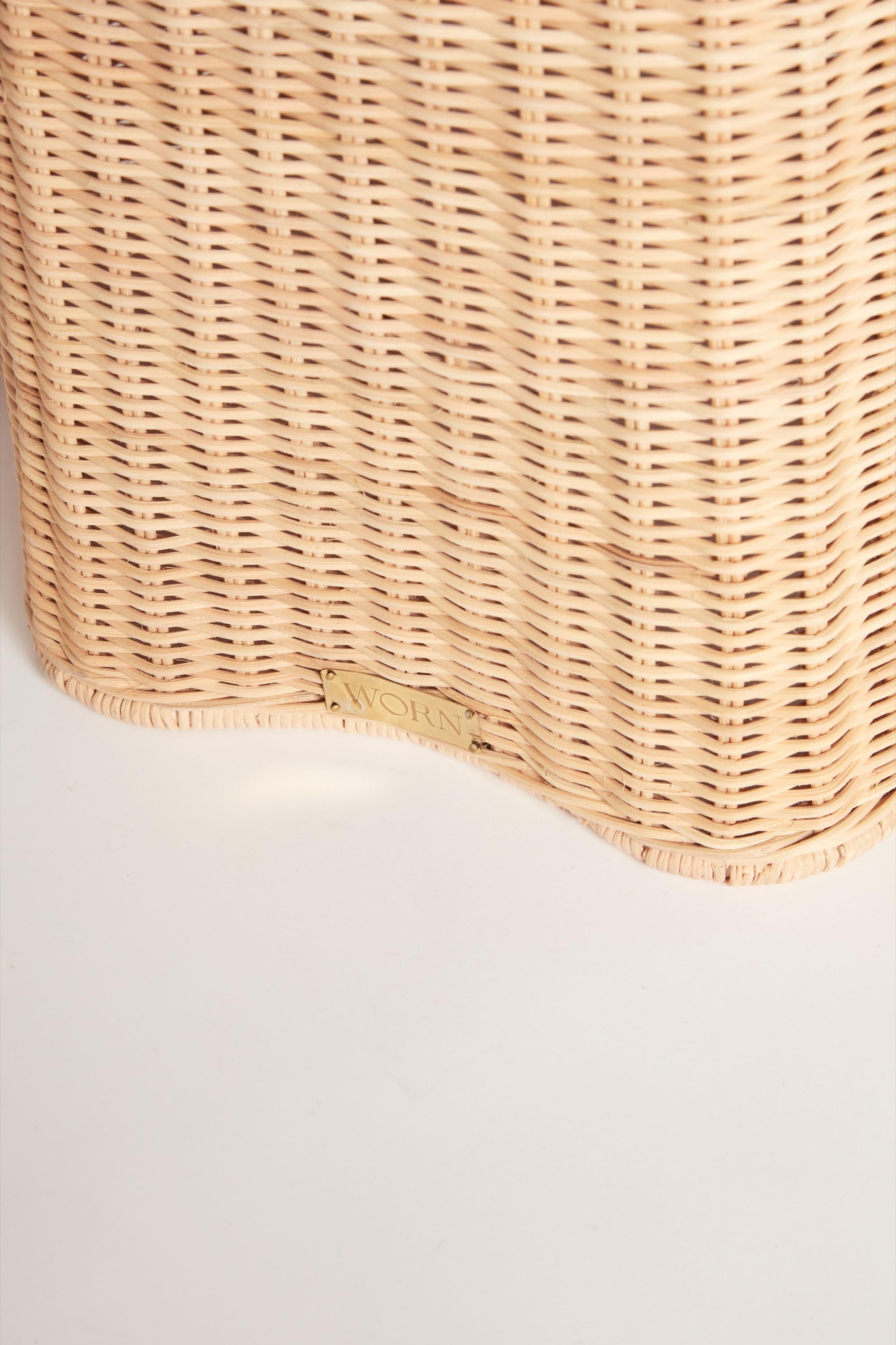Hand-Woven Hand Woven Scalloped Side Table For Sale