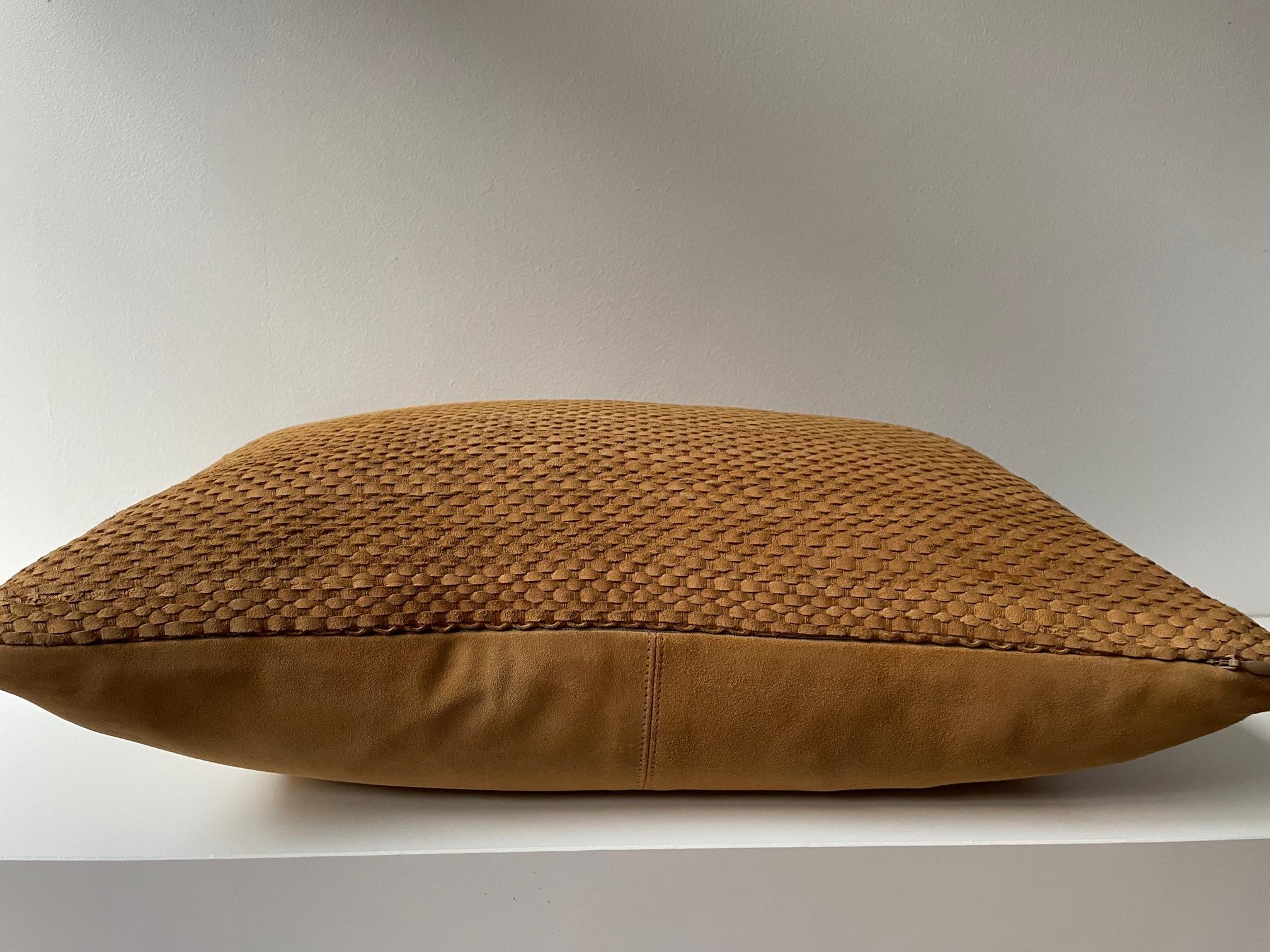 Modern Hand Woven Suede Cushion Colour GInger Oblong Shaped For Sale