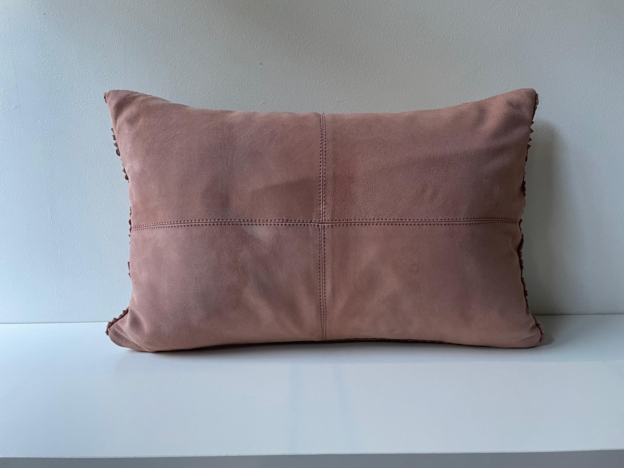 Hand Woven Suede Cushion Colour Old Rose, Back Side with Suede, Cushion size: 30 x 45 cm, silk lining, inner pad with new feathers.