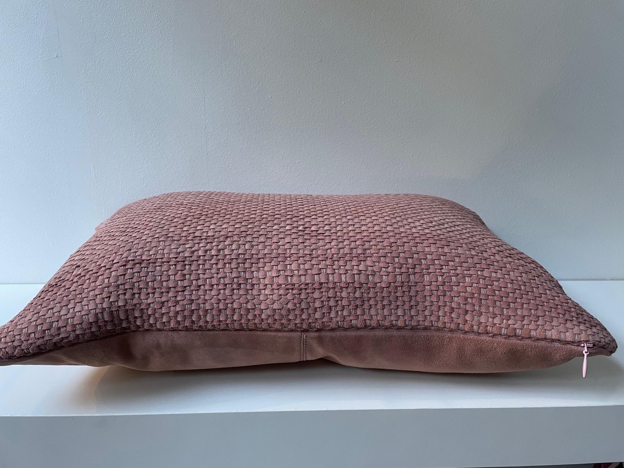 Modern Hand Woven Suede Cushion Colour Old Rose Oblong Shape For Sale