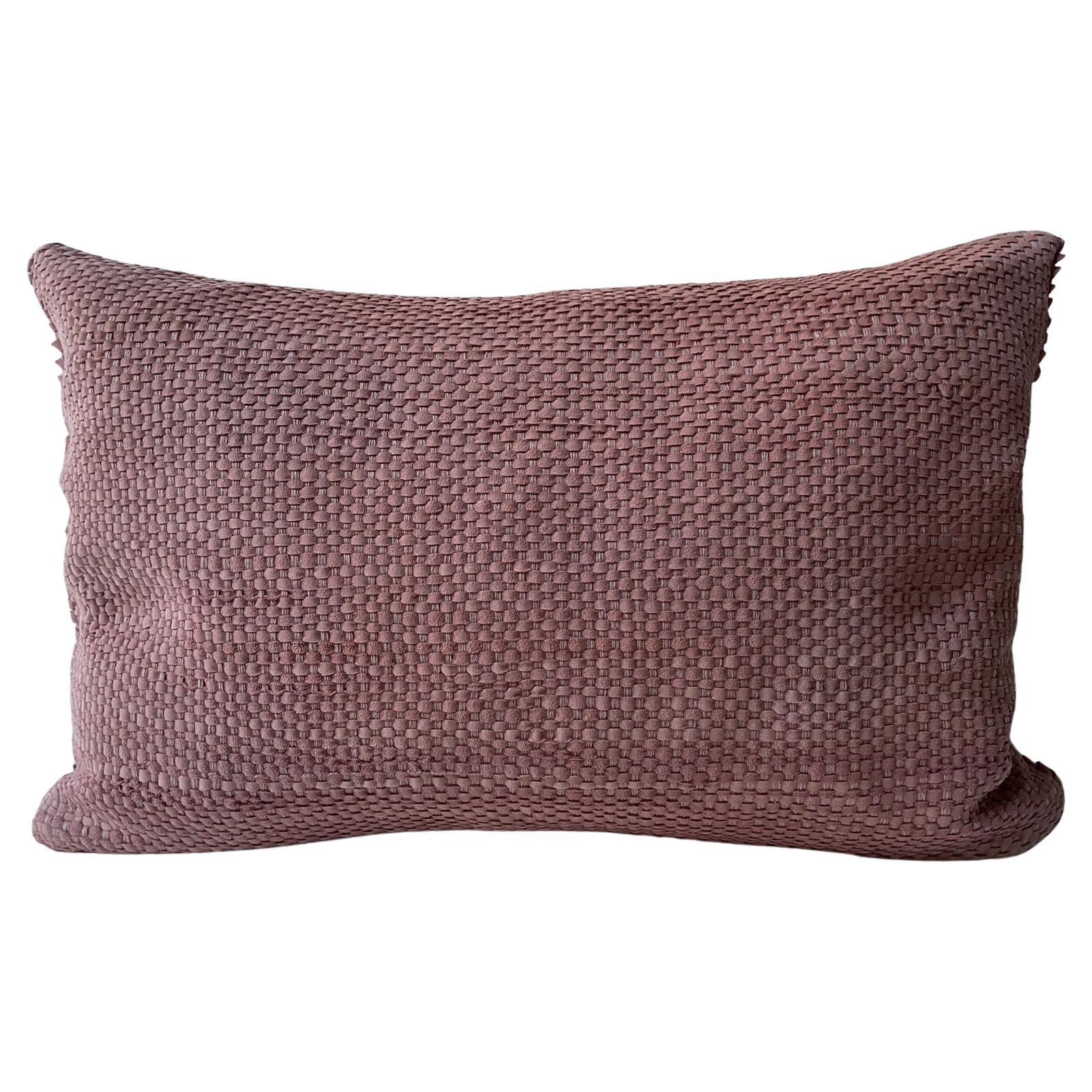 Hand Woven Suede Cushion Colour Old Rose Oblong Shape For Sale