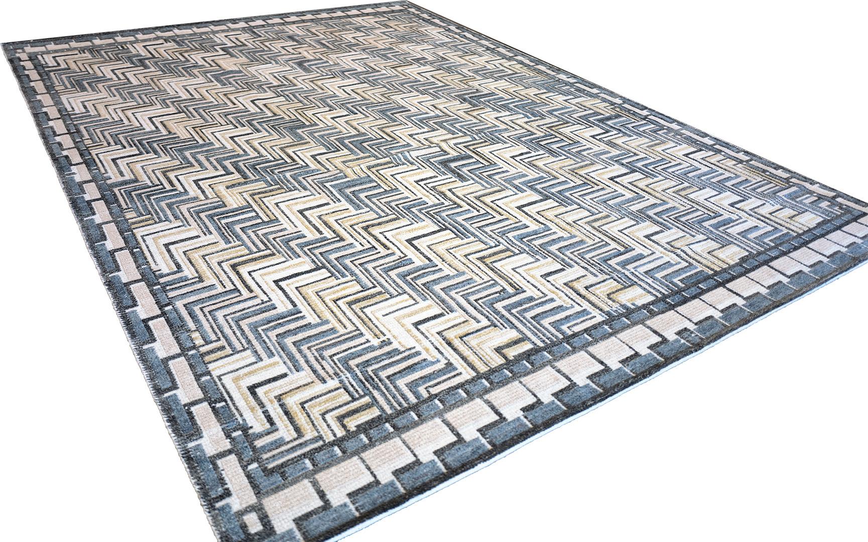 Indian Handwoven Swedish Deco Style Wool Rug For Sale
