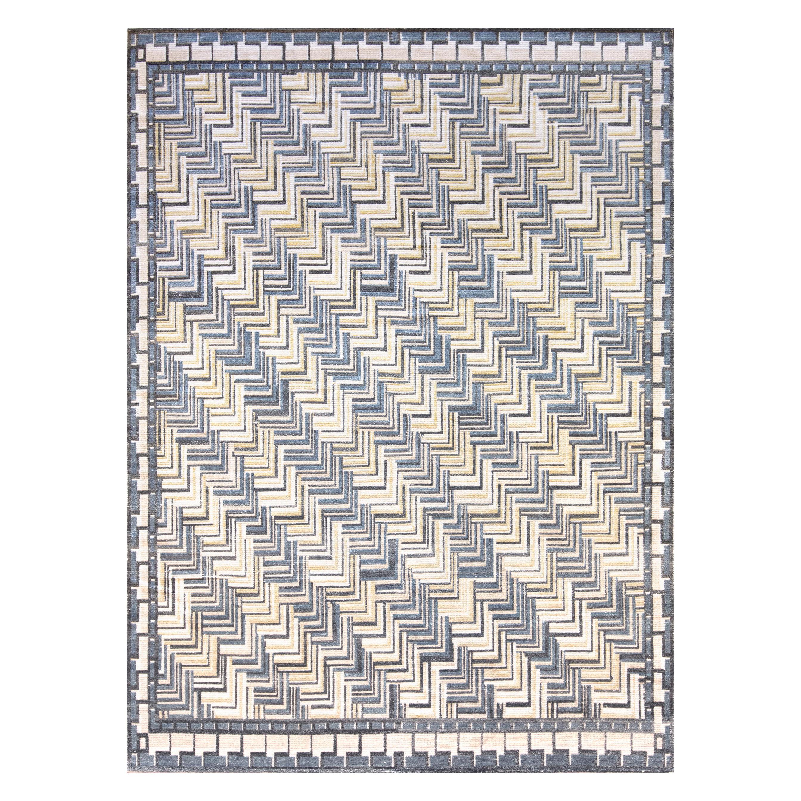 Handwoven Swedish Deco Style Wool Rug