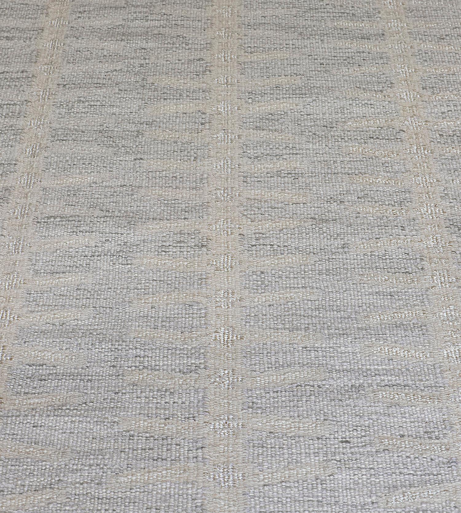 Indian Handwoven Swedish Inspired Wool Flat-Weave Rug For Sale