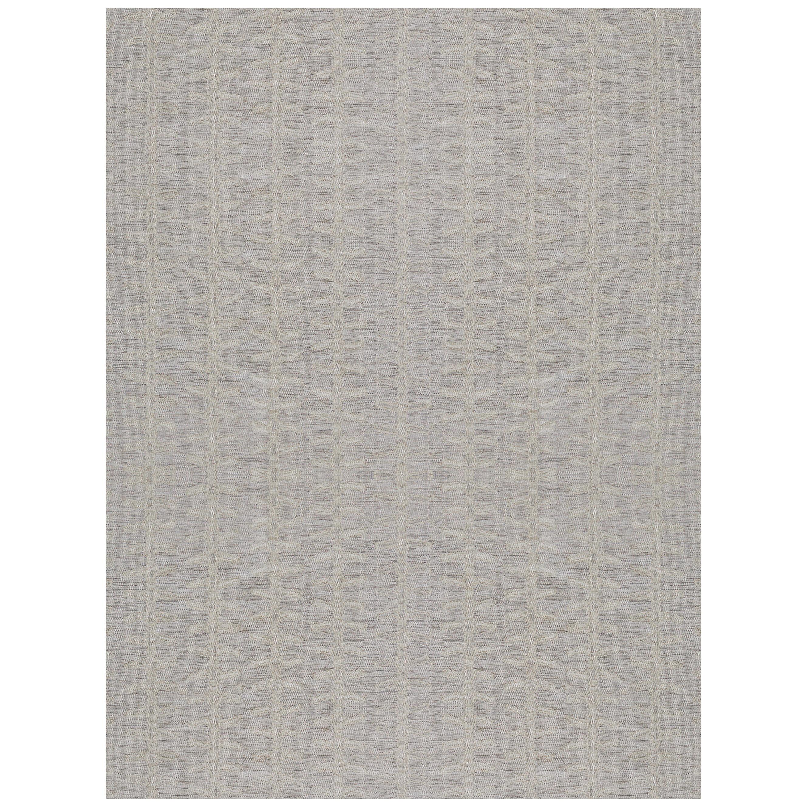 Handwoven Swedish Inspired Wool Flat-Weave Rug For Sale