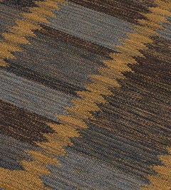 Handwoven Swedish Kilim Inspired  Brown and Gold Wool Rug