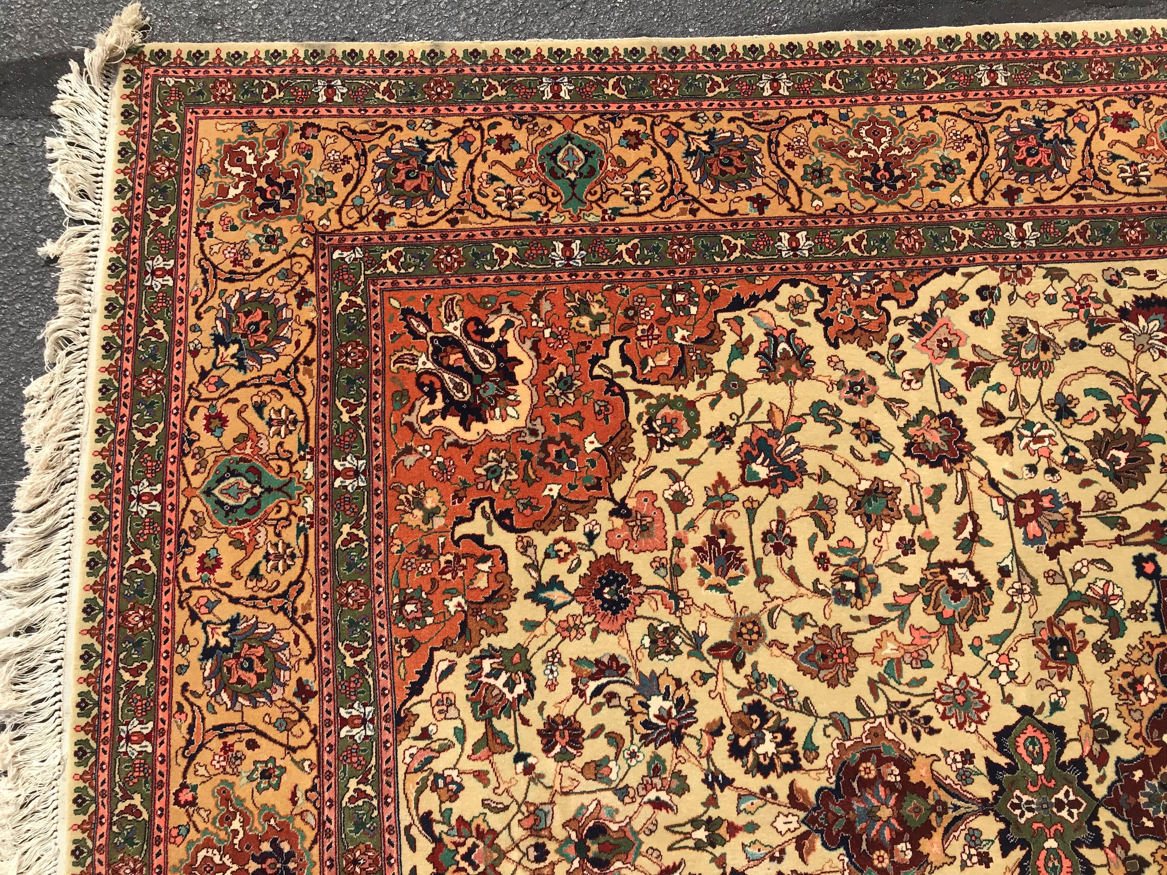 Asian Handwoven Tabriz Persian Wool Rug with Central Medallion, circa 1960