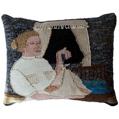 Vintage Handwoven Tapestry Cushion Show a Local Motif by Swedish Artist Gunborg Ferm