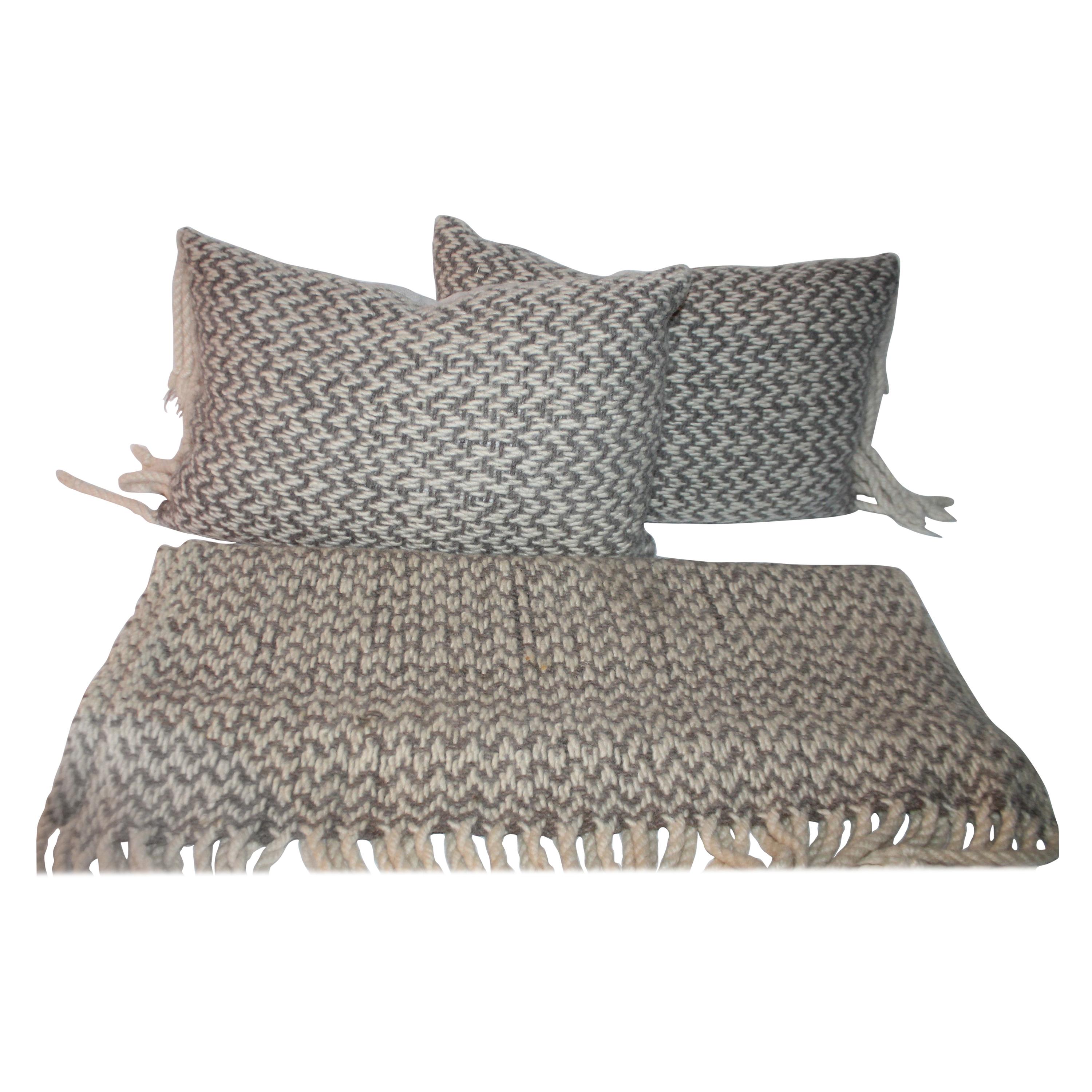 Handwoven Throw & Matching Pillows, 3 Pcs of Set