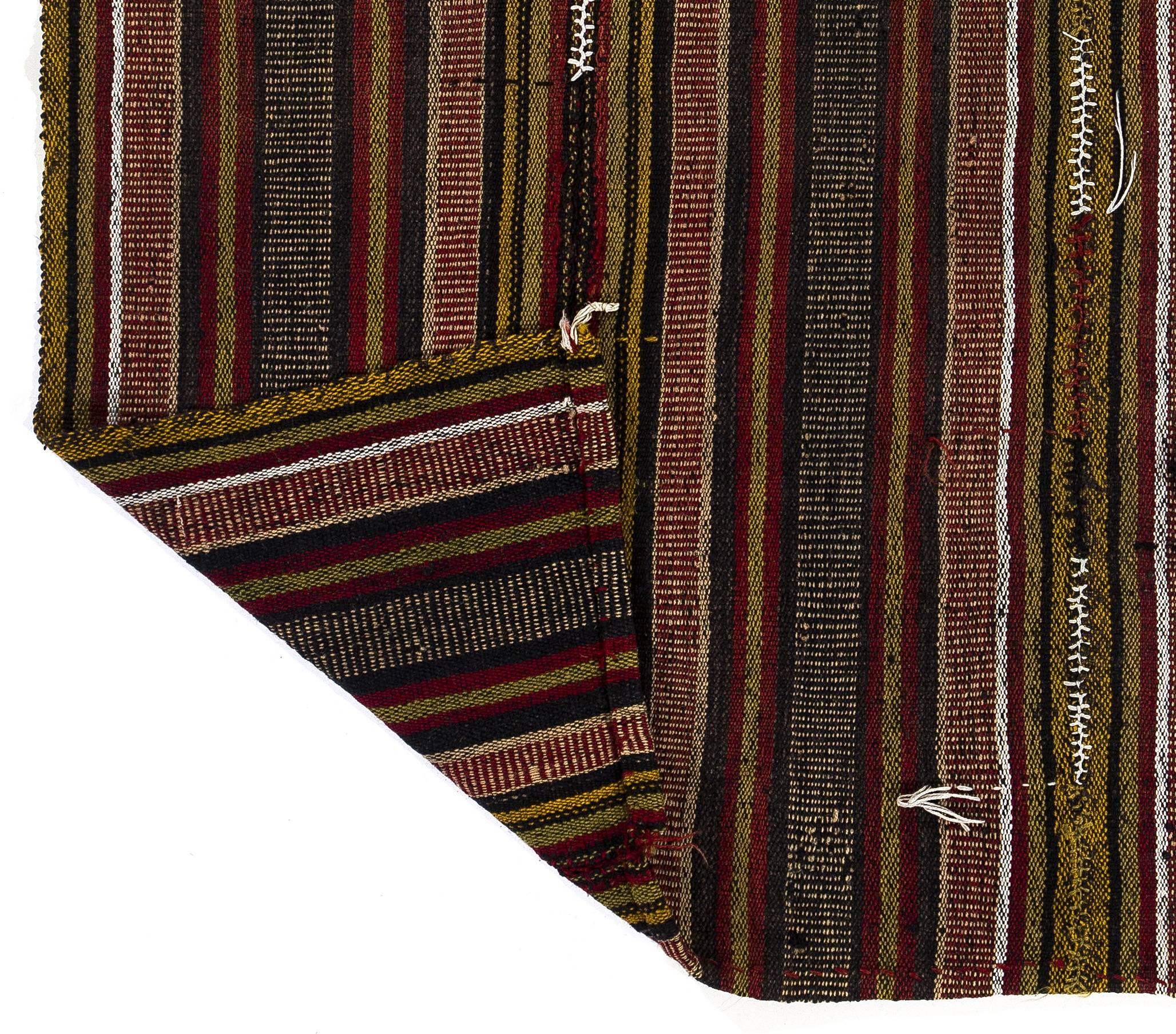 Turkish Hand-Woven Tribal Kurdish Wool Kilim. 3.7x4.7 Ft. Flat-Weave Rug or Wall Hanging For Sale