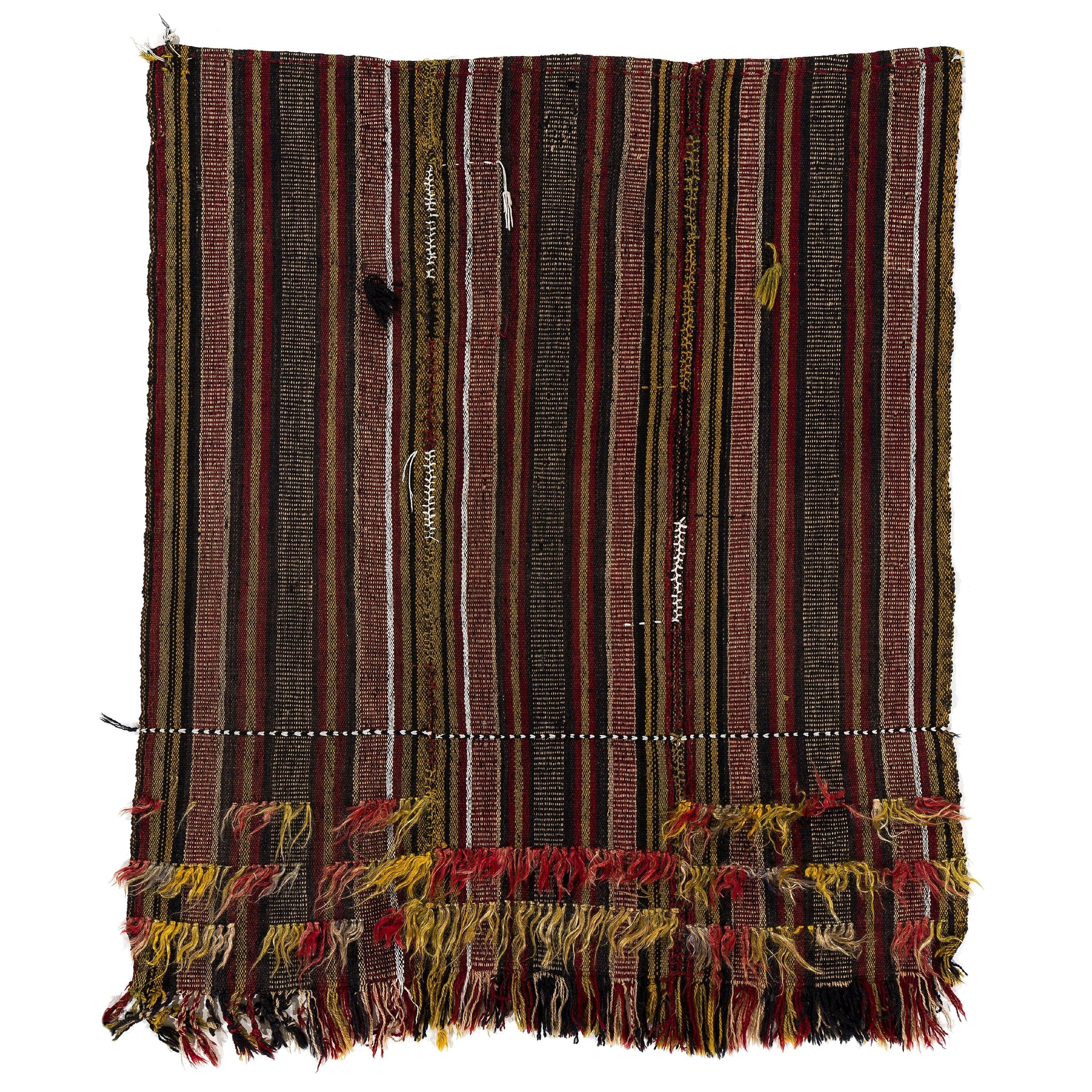 Hand-Woven Tribal Kurdish Wool Kilim. 3.7x4.7 Ft. Flat-Weave Rug or Wall Hanging