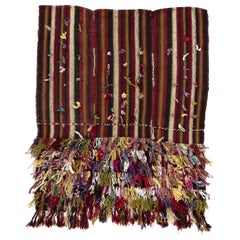Kilim Tribal Kurdo de Lana Tejido a Mano. Alfombra de tejido plano o colgante de pared de 4' x 4'8