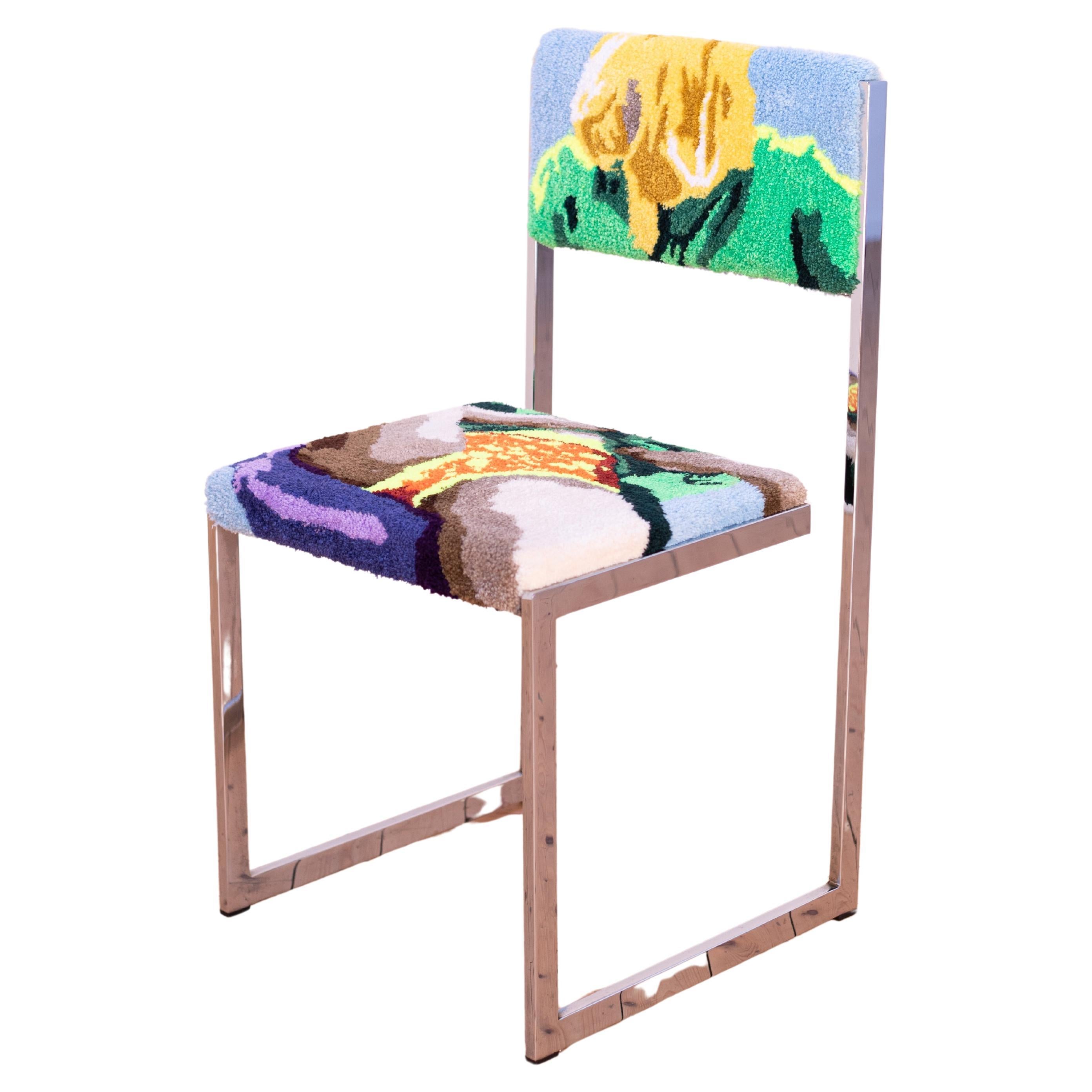 Hand-woven tufted design chair (2021) by Belgian textile artist Martha Samyn