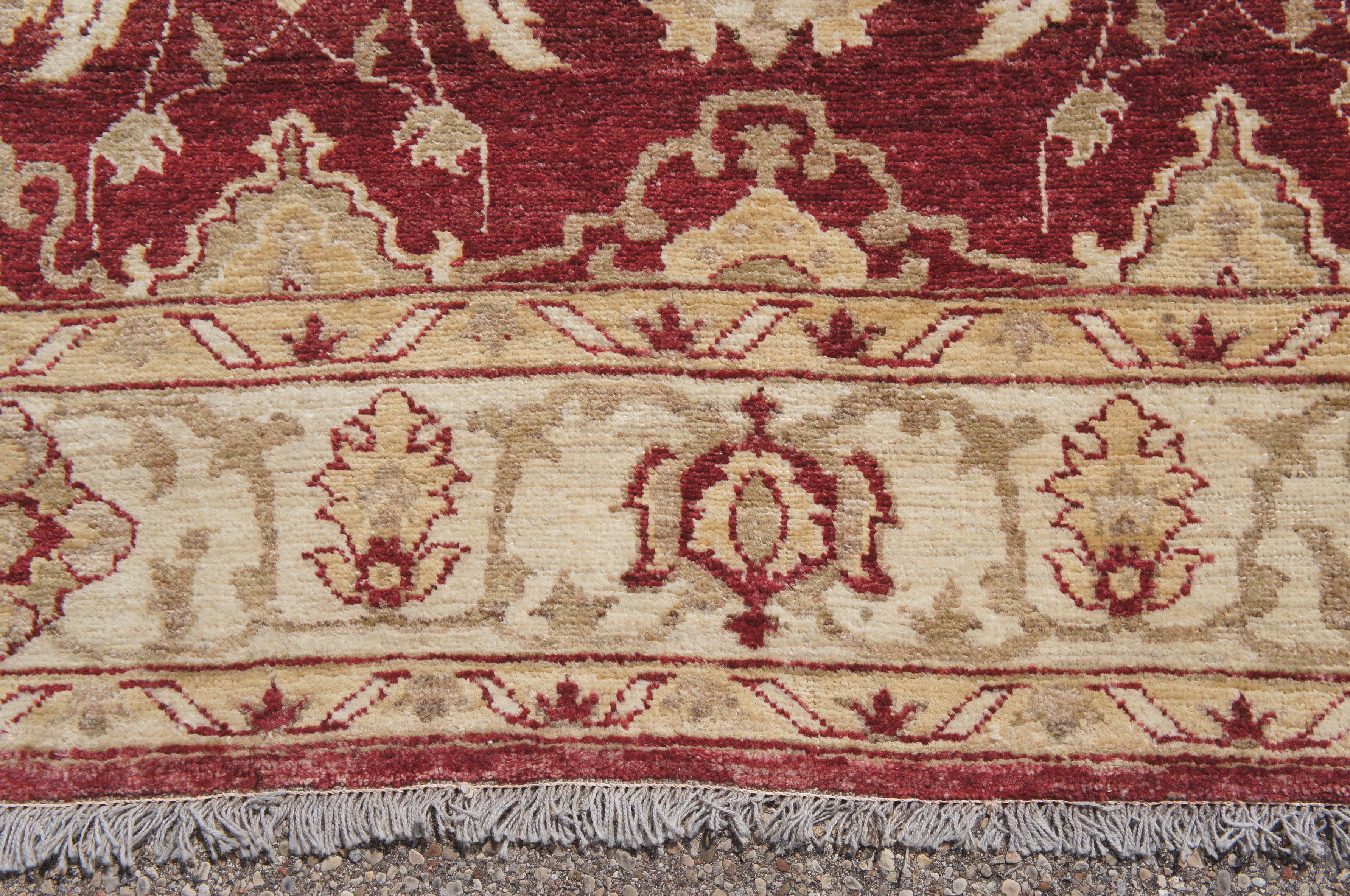 Hand Woven Turkish Red & Beige Geometric Floral Wool Carpet Area Rug 5' x 7' For Sale 1