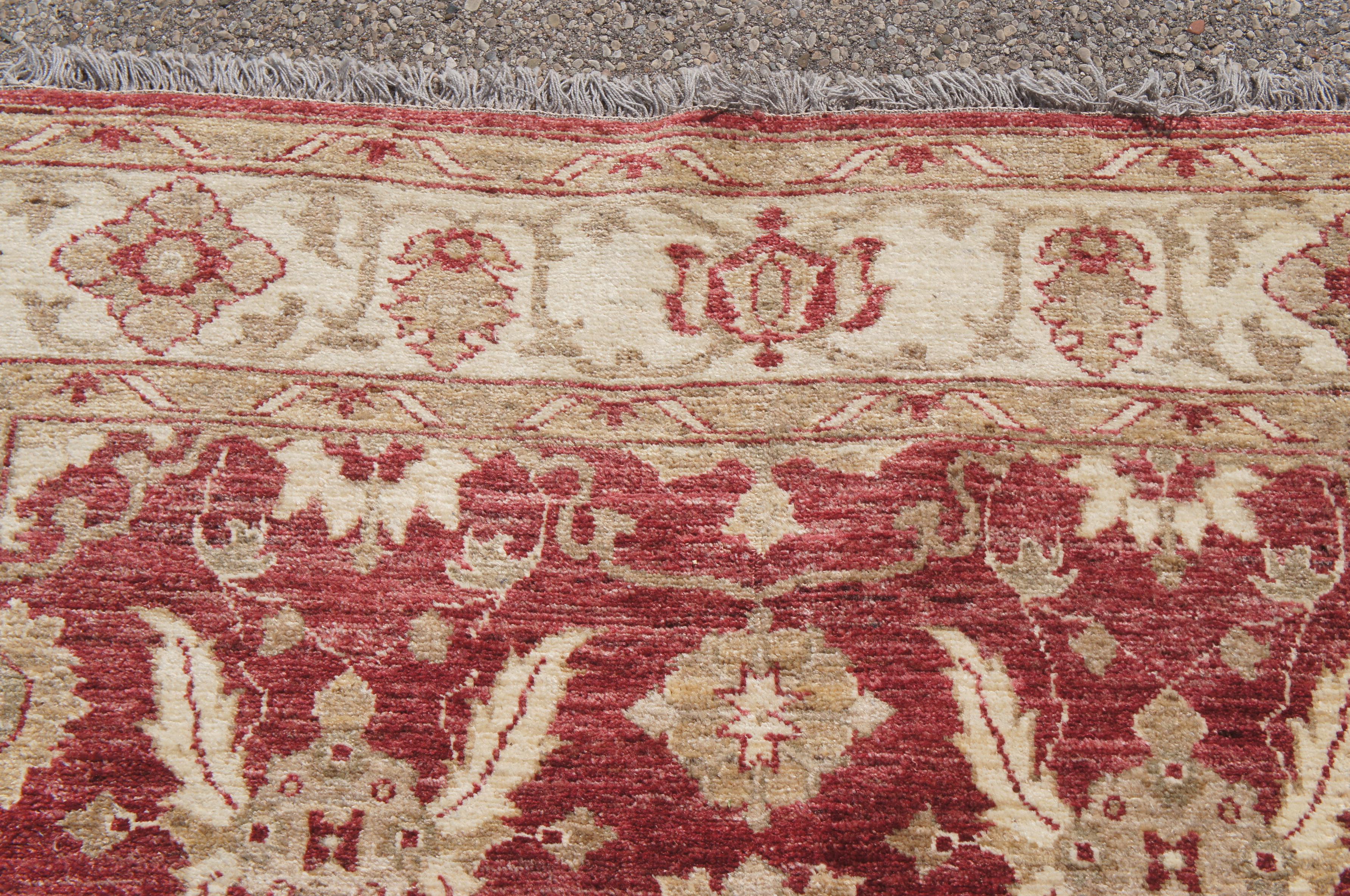Hand Woven Turkish Red & Beige Geometric Floral Wool Carpet Area Rug 5' x 7' For Sale 4