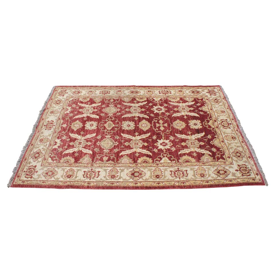 Antique Agra Geometric Beige and Red Wool Floral Rug by Rug and Kilim ...