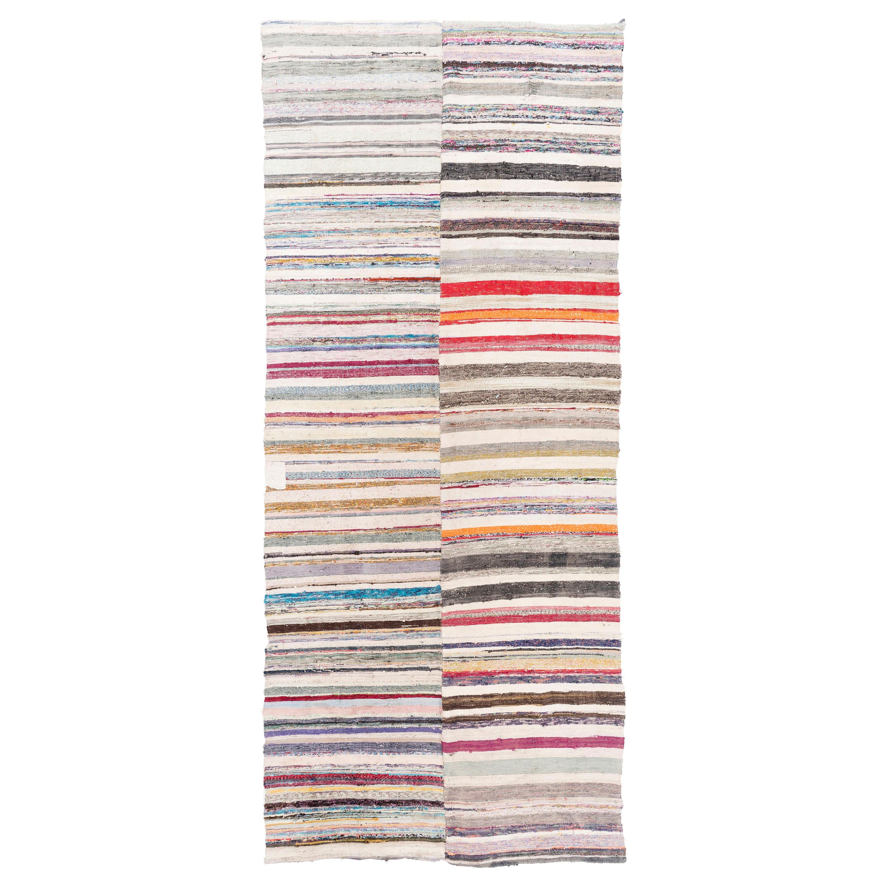 7x12 Ft HandWoven Vintage Cotton Rag Rug, FlatWeave Turkish Kilim