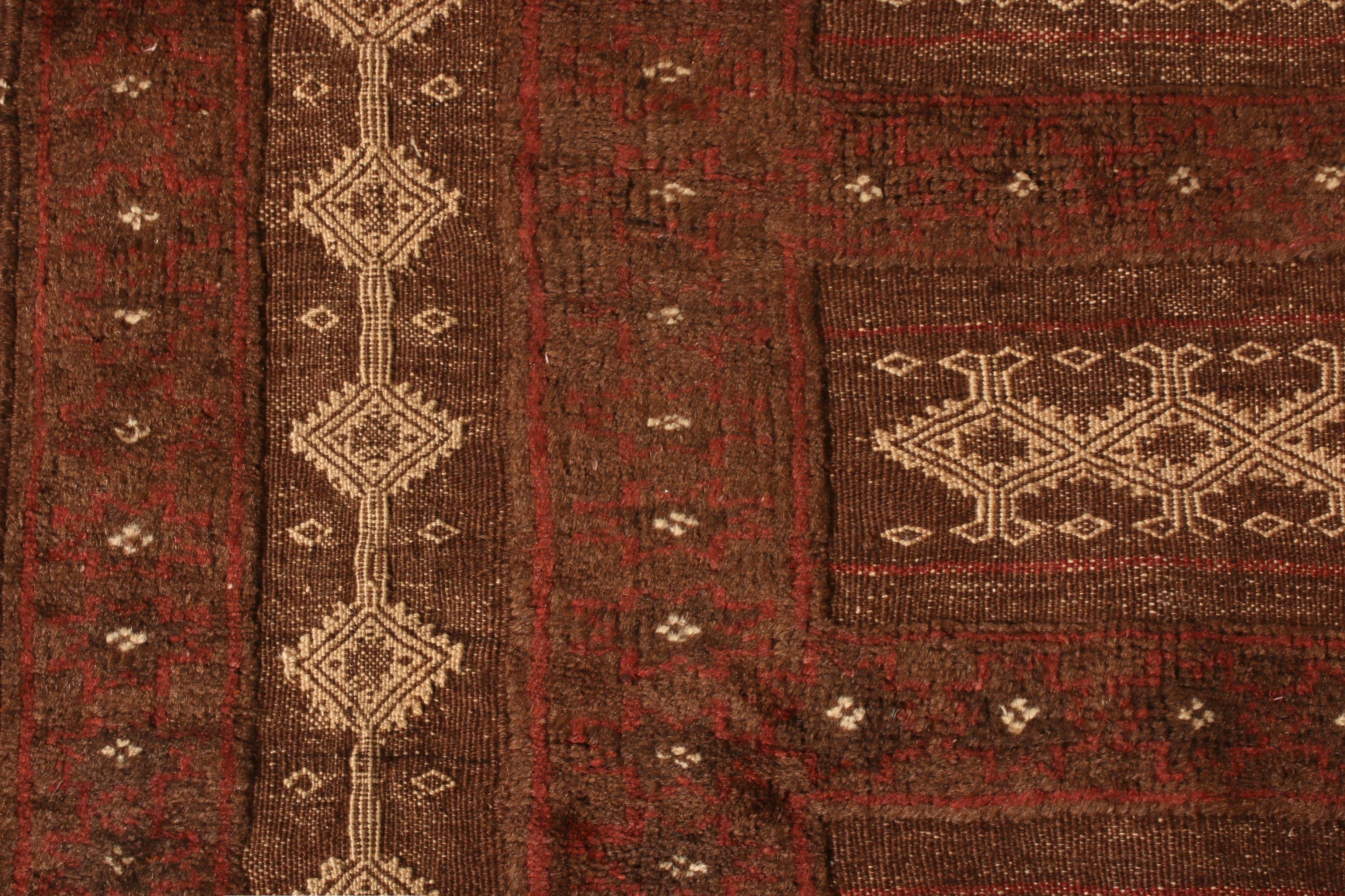 Hand-Woven Handwoven Vintage Kilim Brown Beige and Red Traditional Flat-Weave