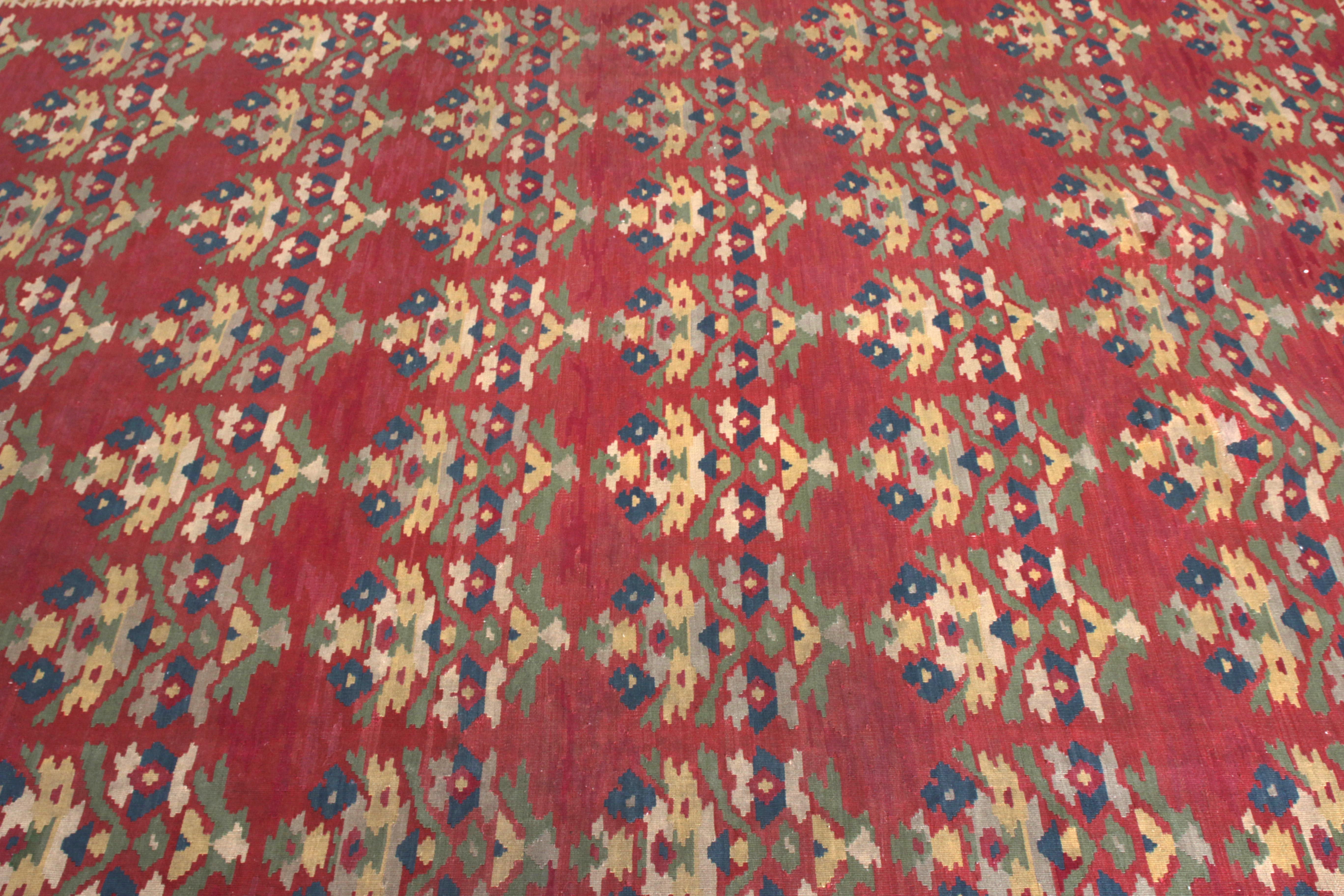 Hand-Woven Rug & Kilim's Handwoven Vintage Midcentury Kilim Rug in Red All-Over Pattern For Sale