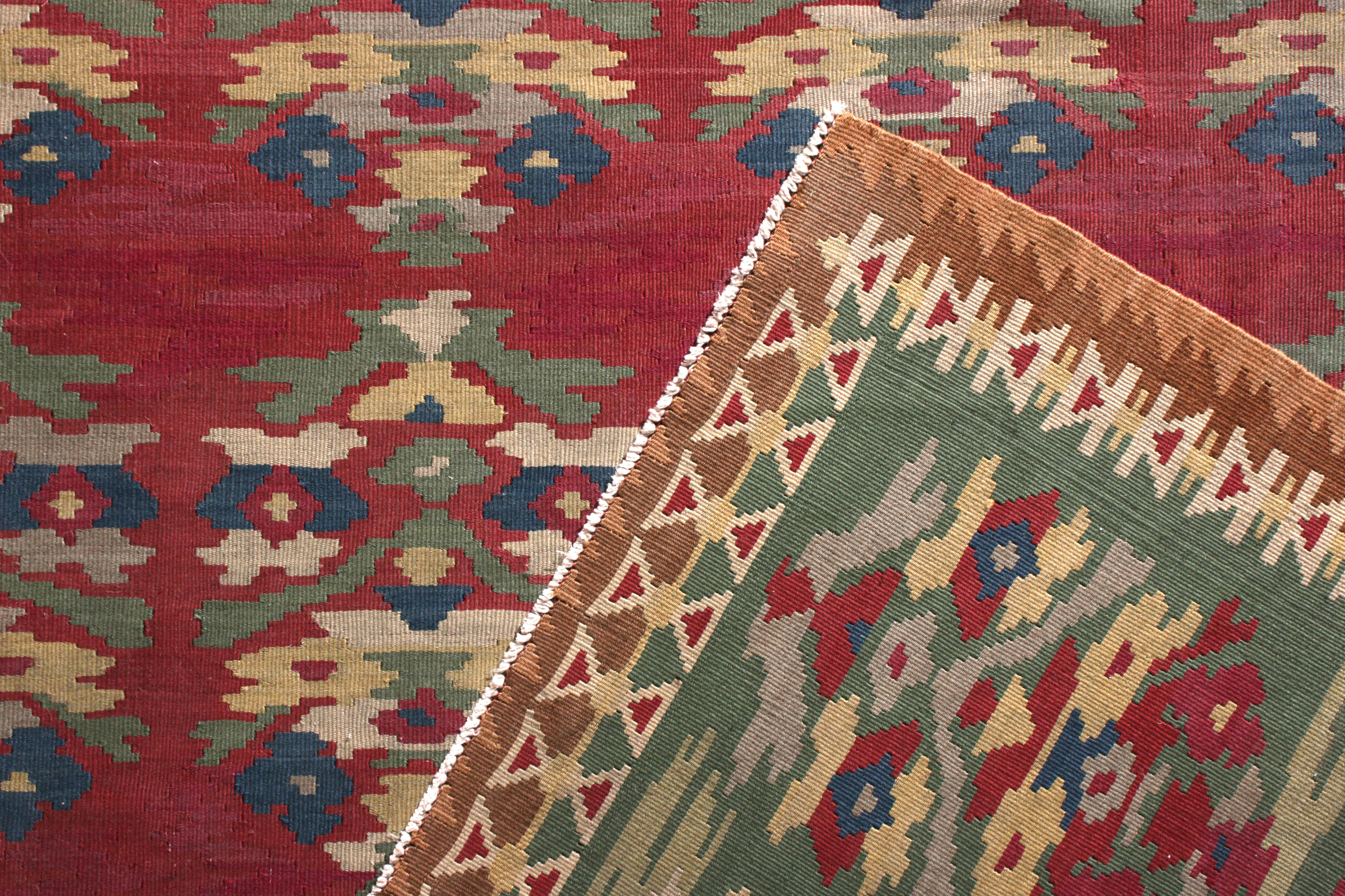 Rug & Kilim's Handwoven Vintage Midcentury Kilim Rug in Red All-Over Pattern In Good Condition For Sale In Long Island City, NY