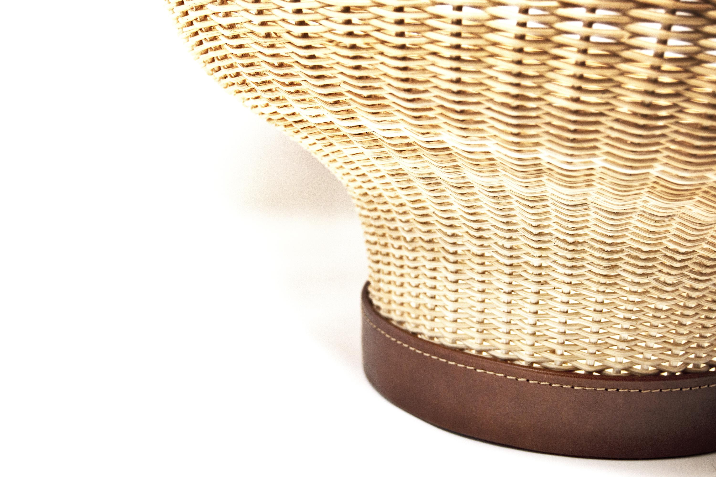 Italian Tasteful Handwoven Wicker and Leather Centerpiece 'Mawa' Made in Italy