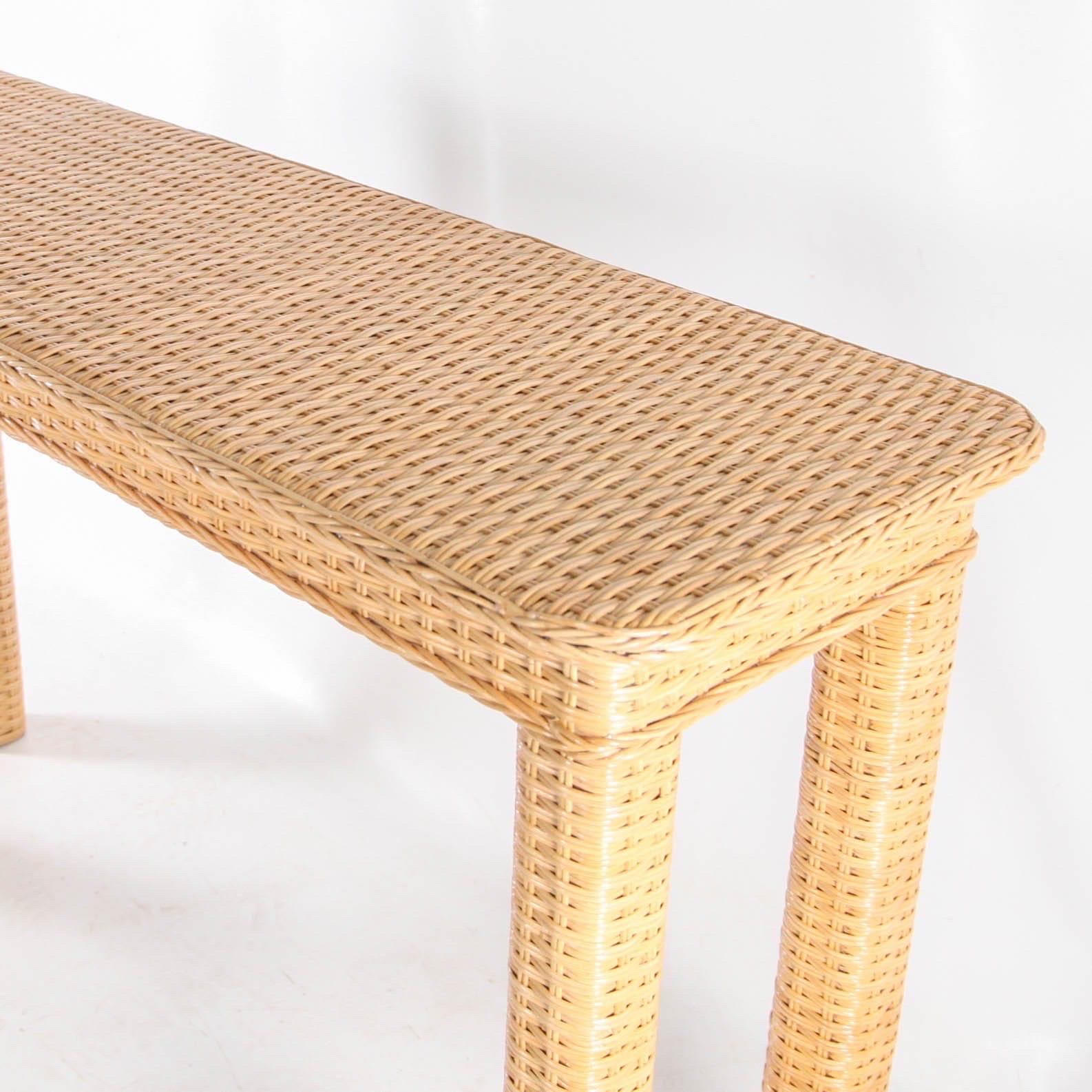 Hand woven wicker console table For Sale 3