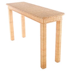 Hand woven wicker console table