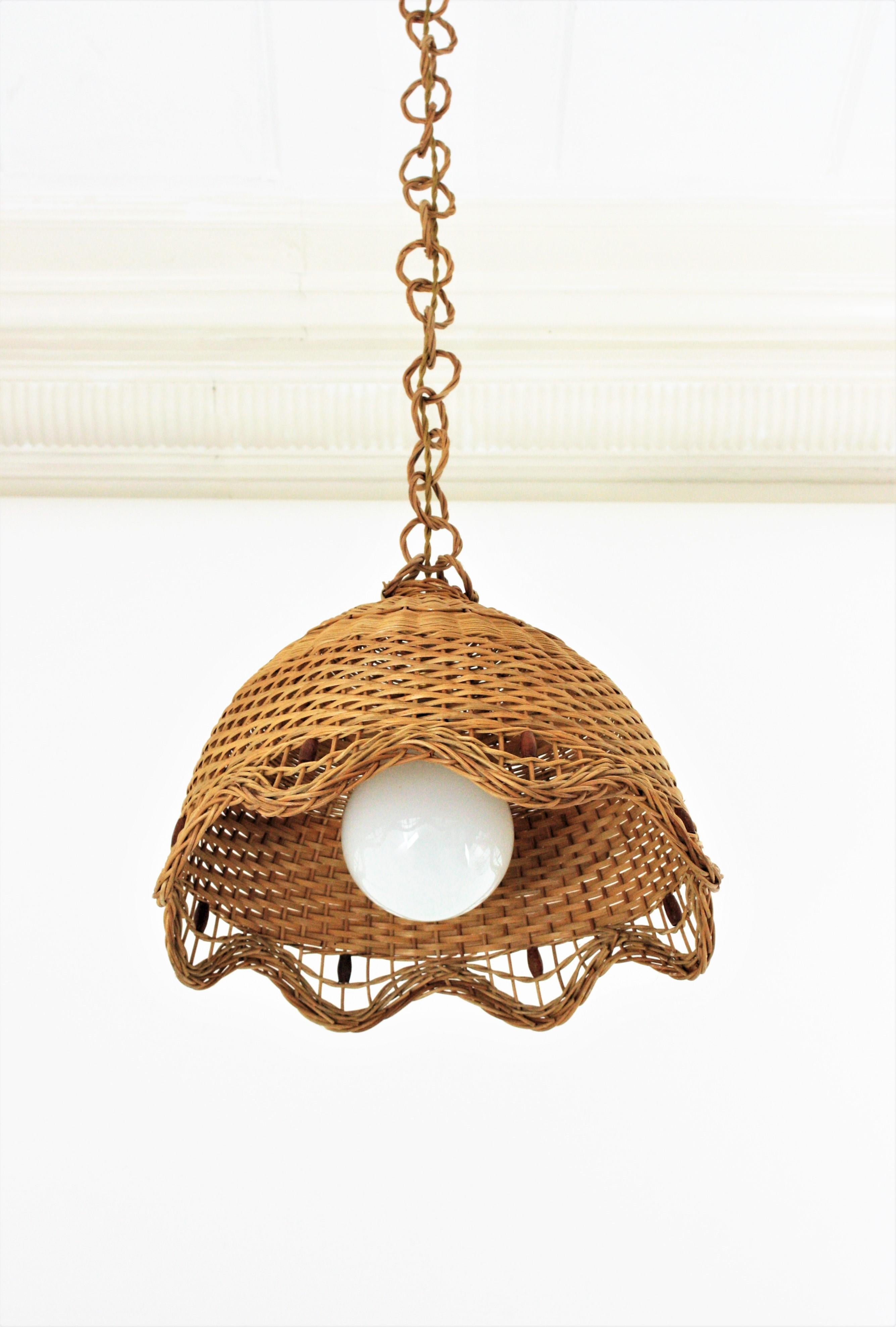 Rattan Wicker Hand Woven Pendant Light / Lantern, 1960s 4