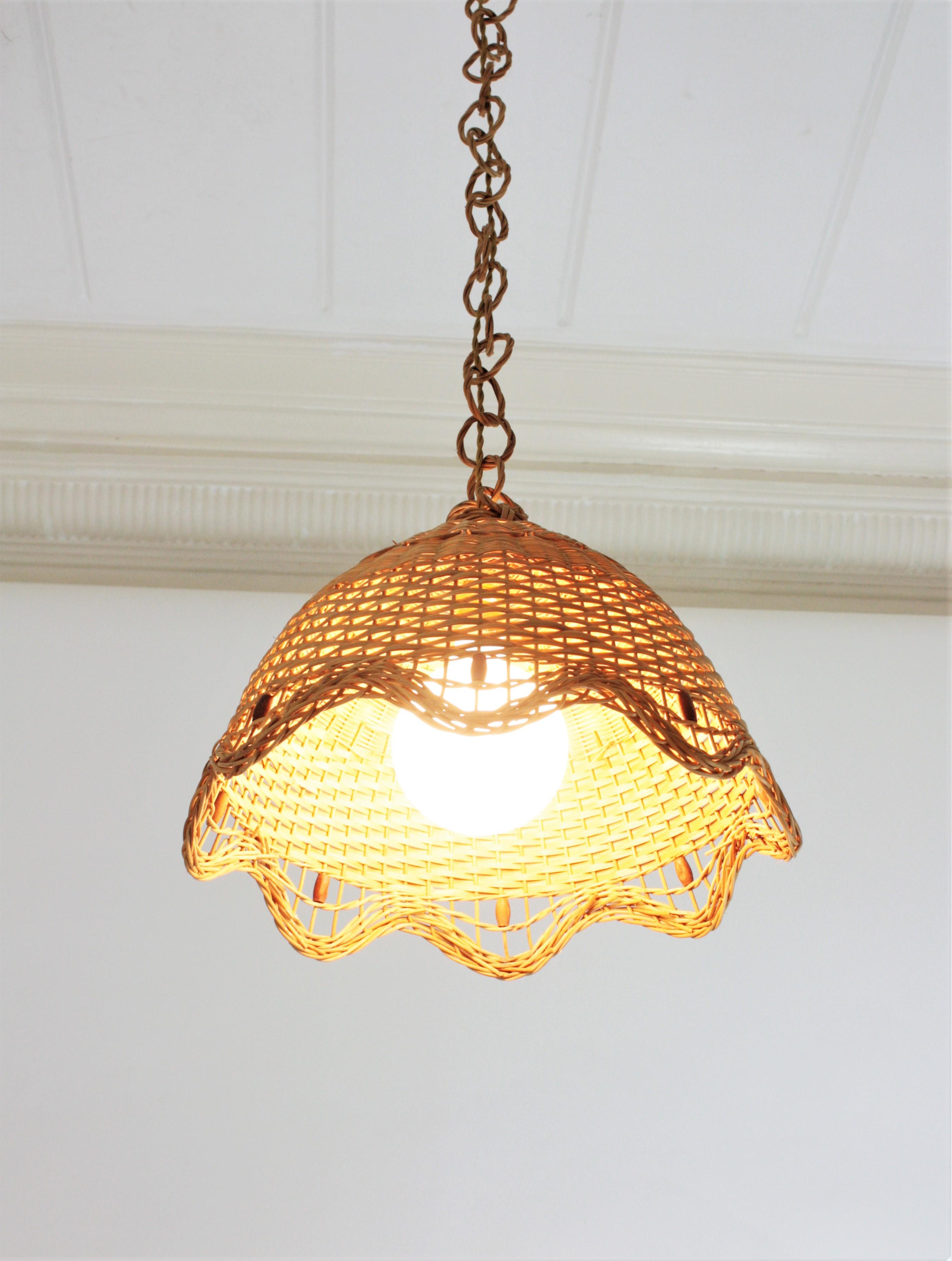 Rattan Wicker Hand Woven Pendant Light / Lantern, 1960s 6