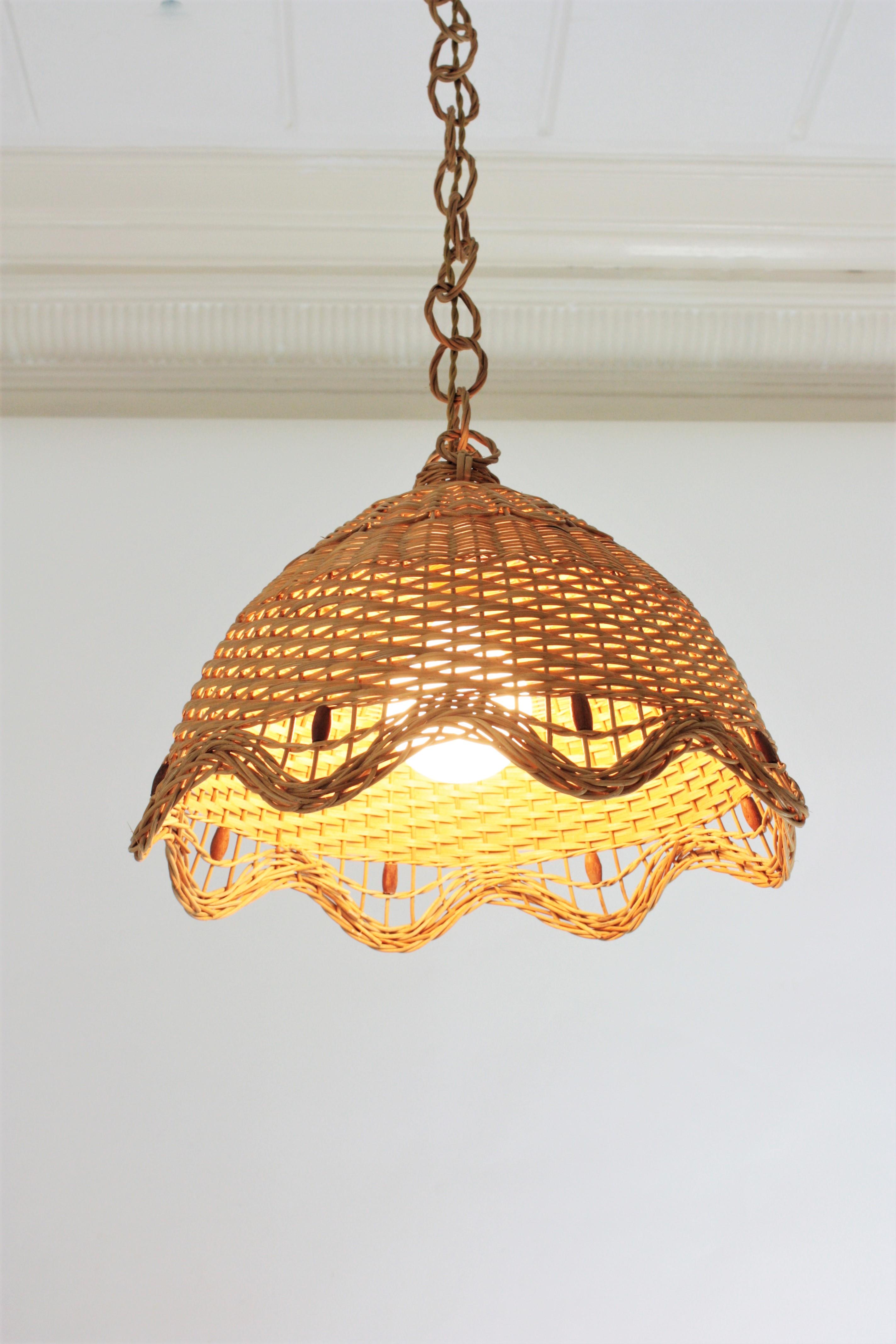 Rattan Wicker Hand Woven Pendant Light / Lantern, 1960s 9