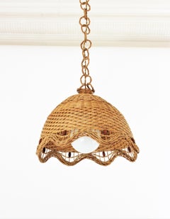 Rattan Wicker Hand Woven Pendant Light / Lantern, 1960s