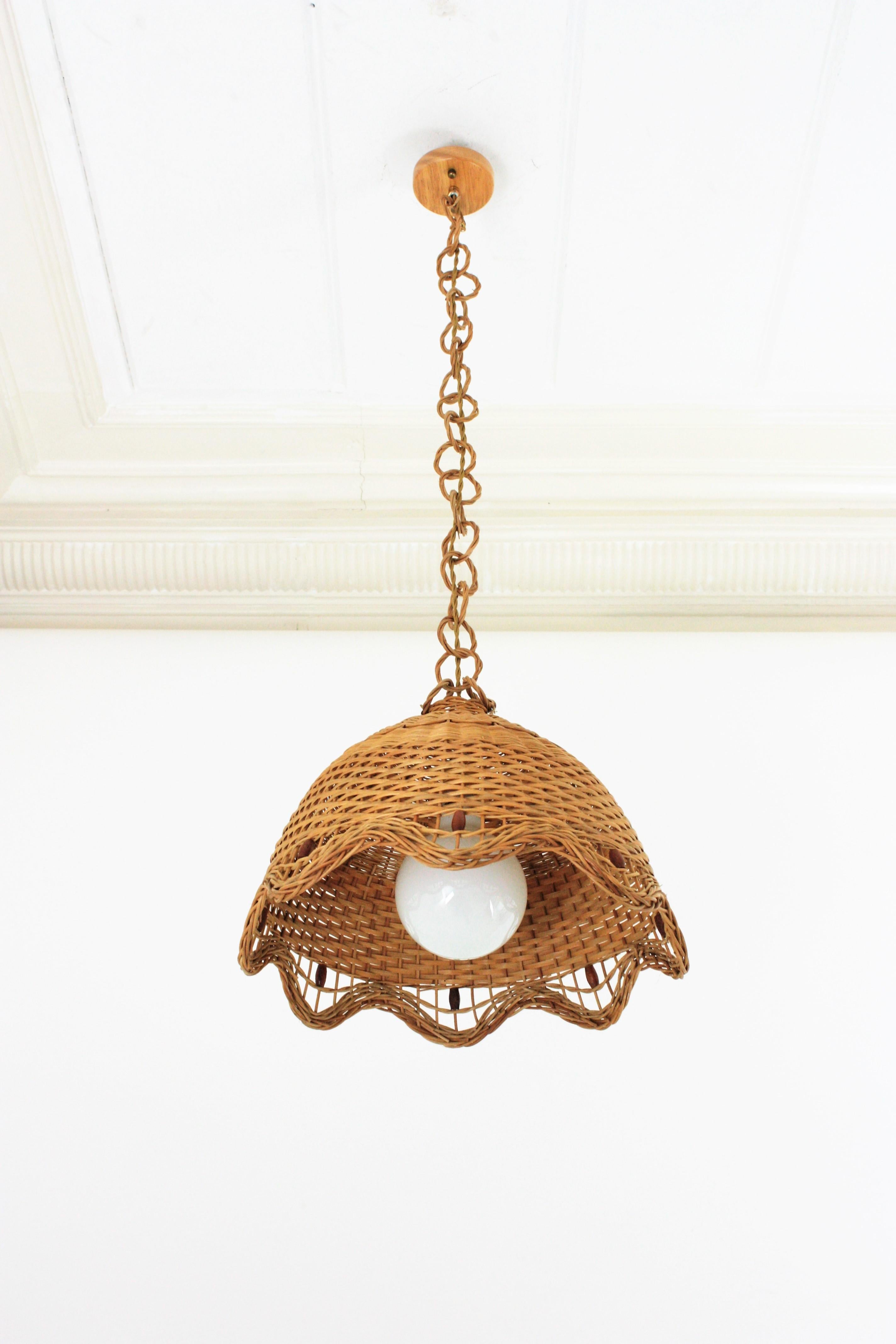 scallop rattan pendant light