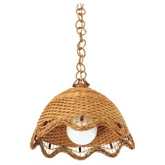 Rattan Wicker Hand Woven Pendant Light / Lantern, 1960s