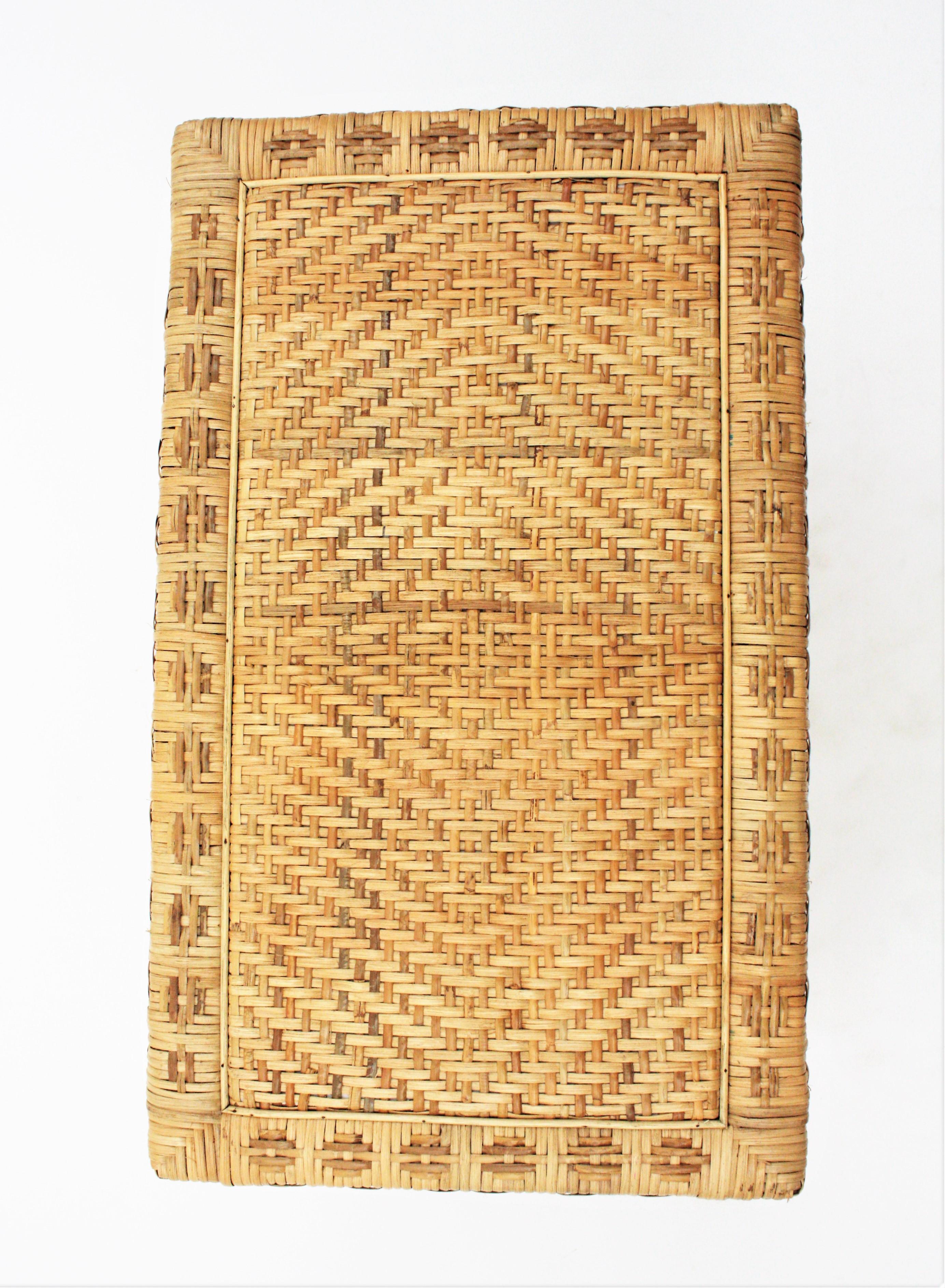 Hand Woven Wicker Rattan Stool or Side Table,  Spain, 1960s 4