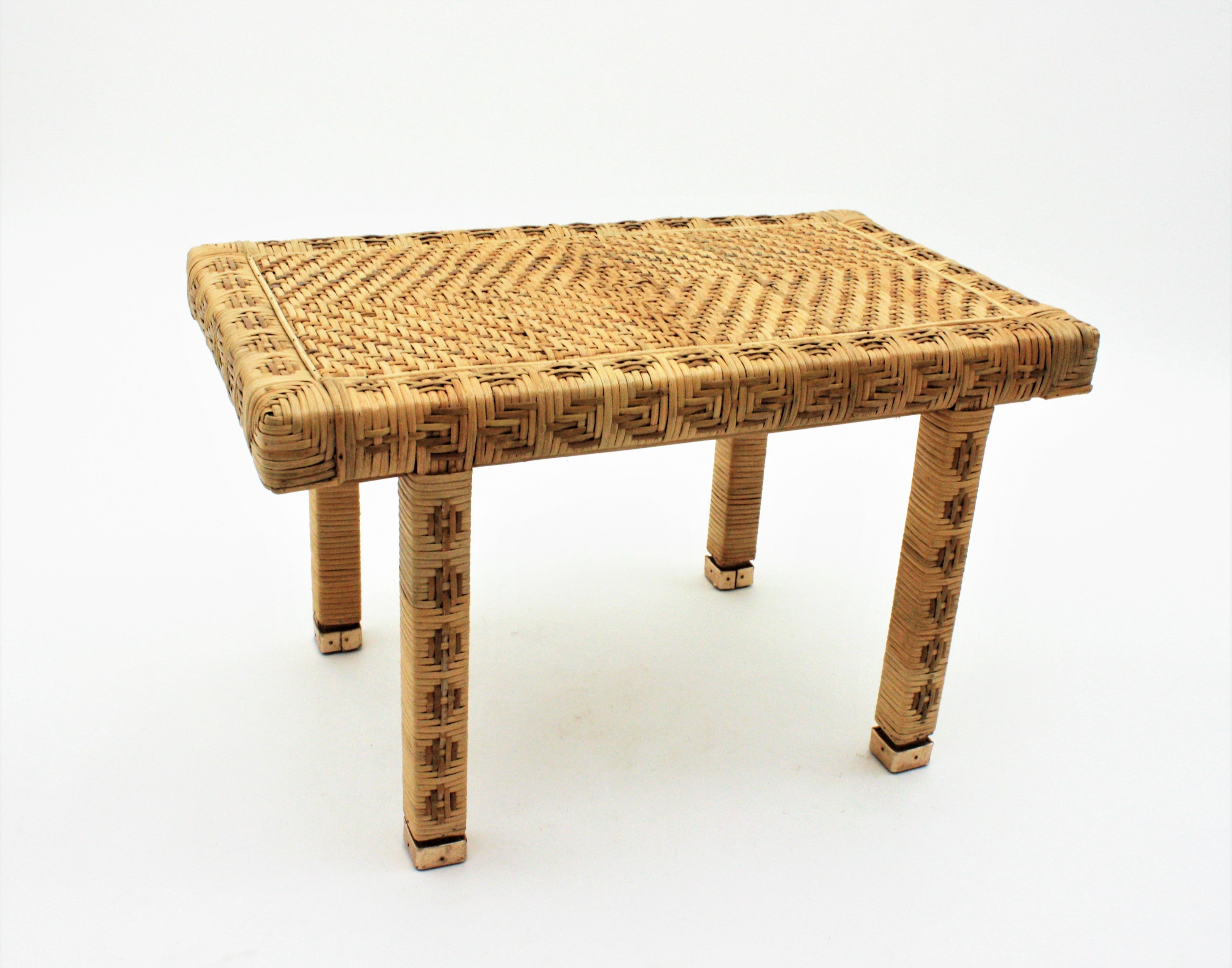 Hand Woven Wicker Rattan Stool or Side Table,  Spain, 1960s 5