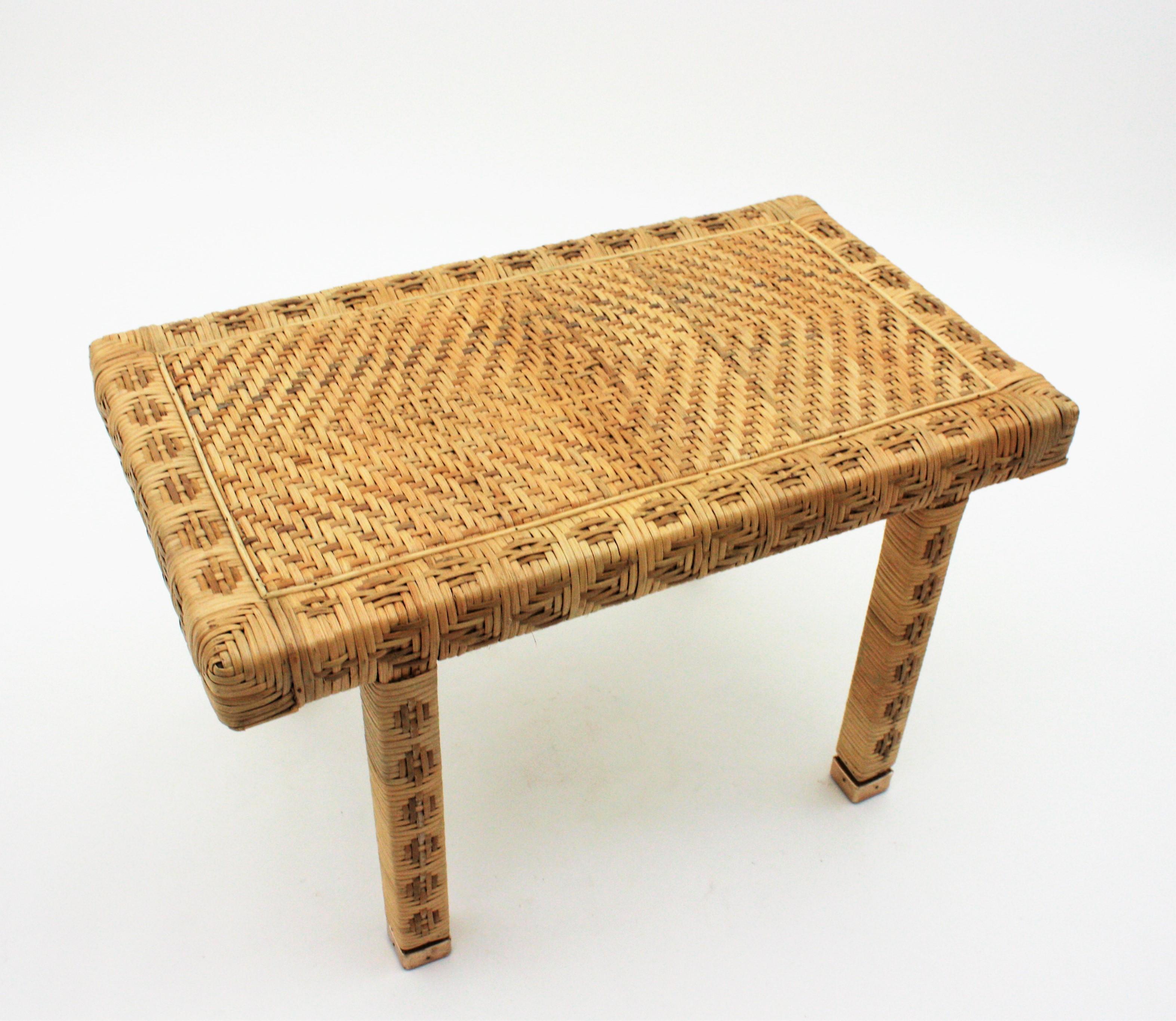 Hand Woven Wicker Rattan Stool or Side Table,  Spain, 1960s 6