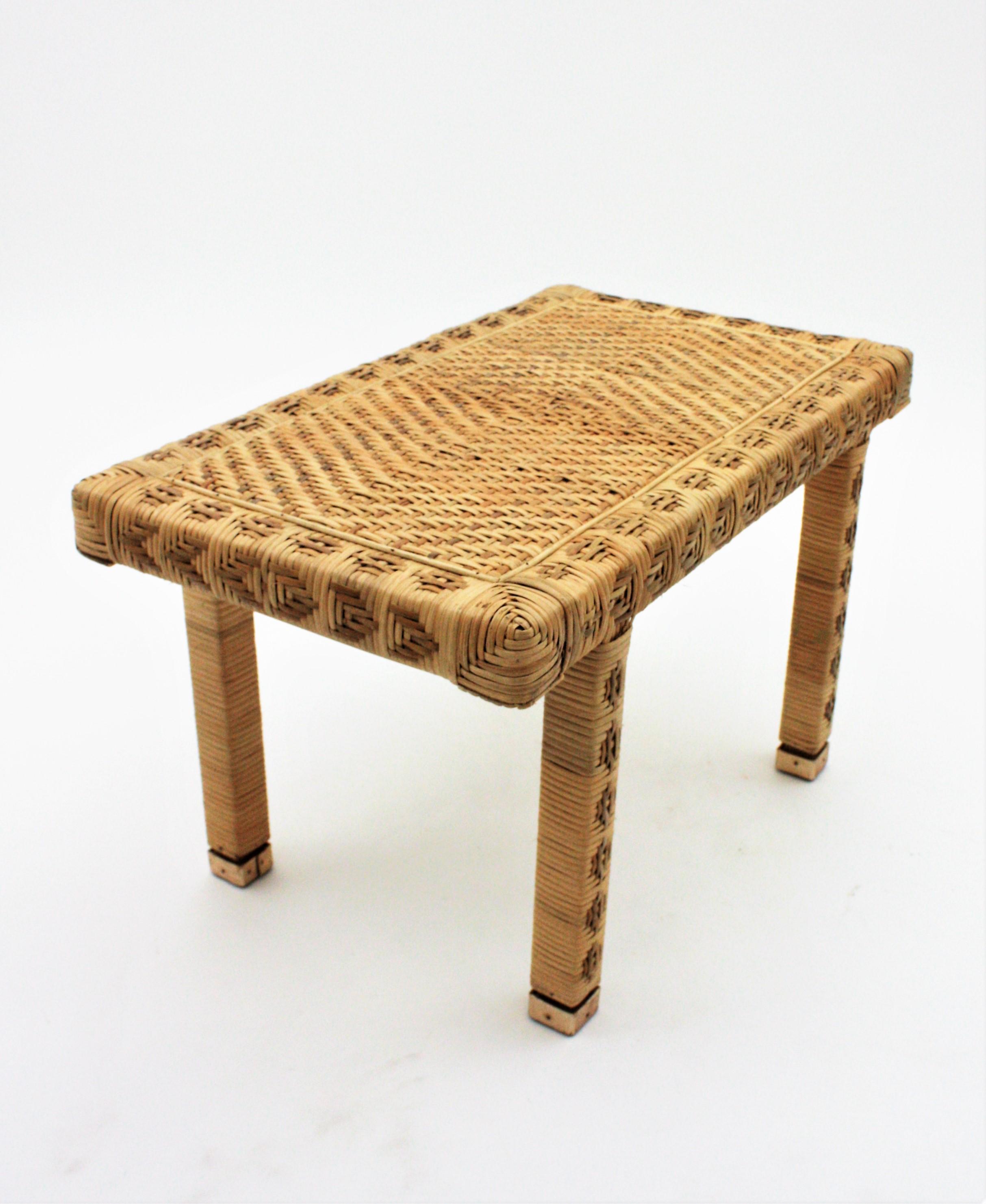 Hand Woven Wicker Rattan Stool or Side Table,  Spain, 1960s 7