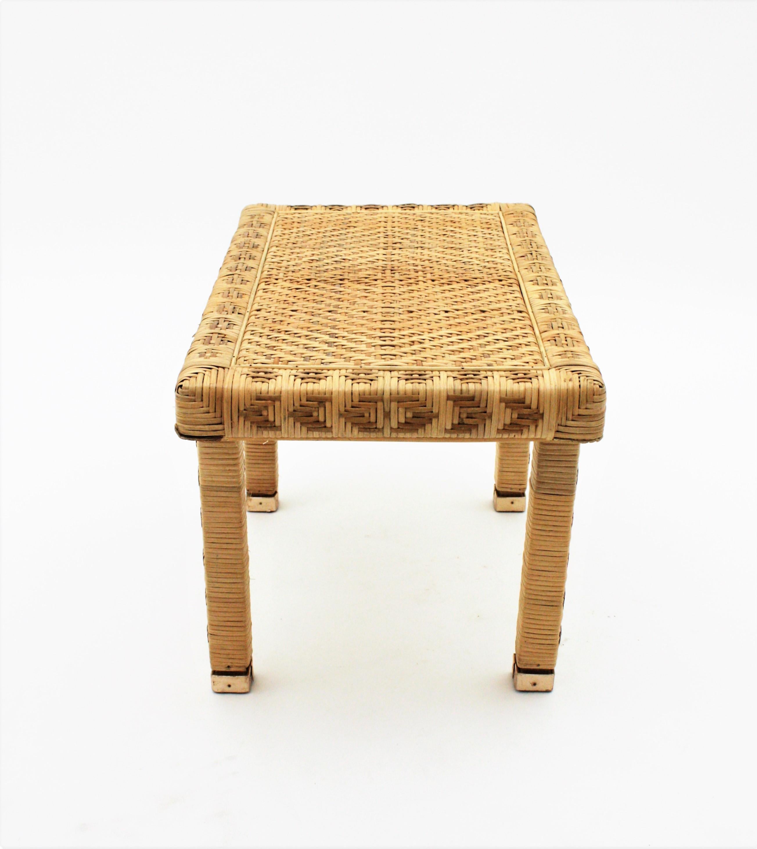 Hand Woven Wicker Rattan Stool or Side Table,  Spain, 1960s 8