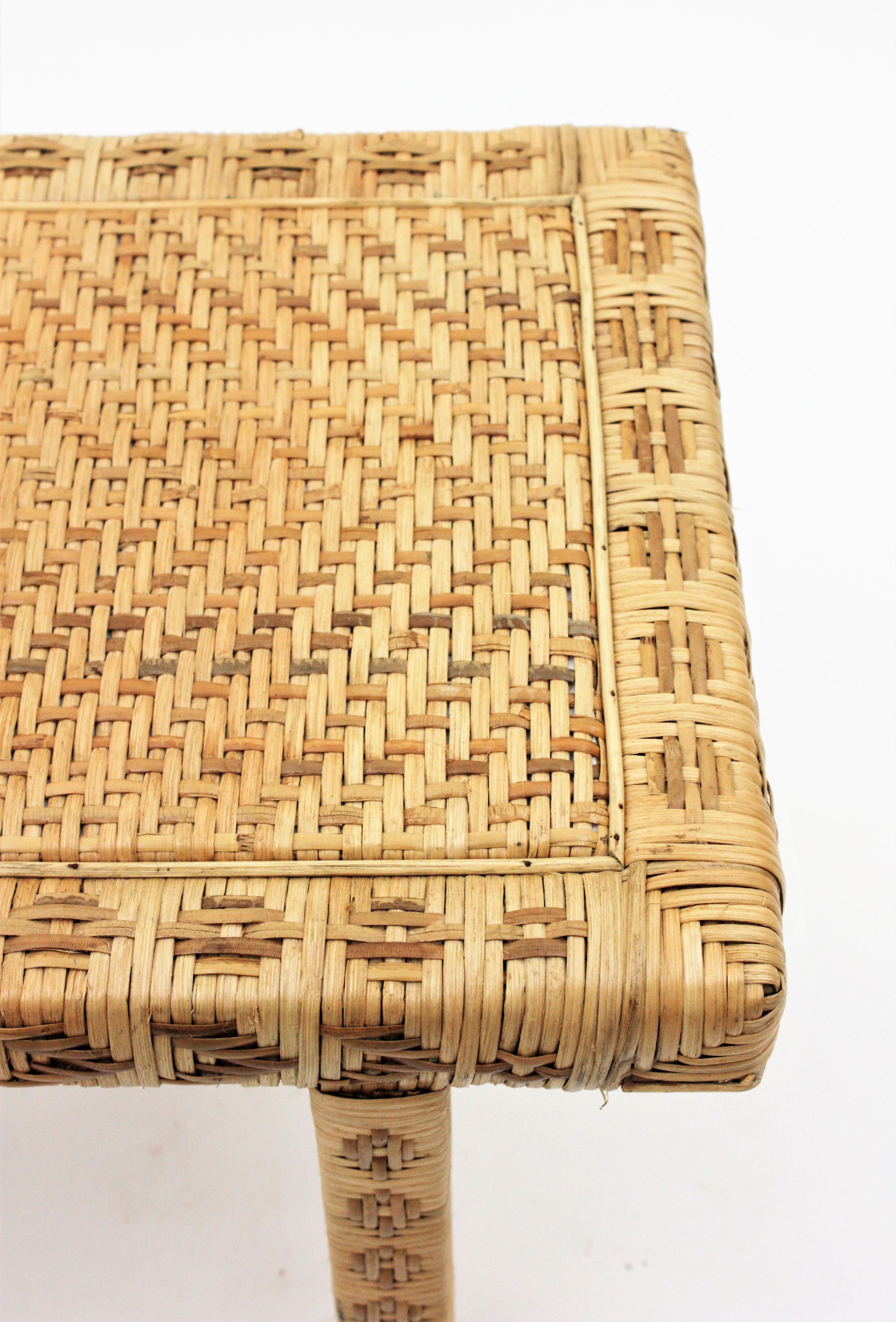 Hand Woven Wicker Rattan Stool or Side Table,  Spain, 1960s 10