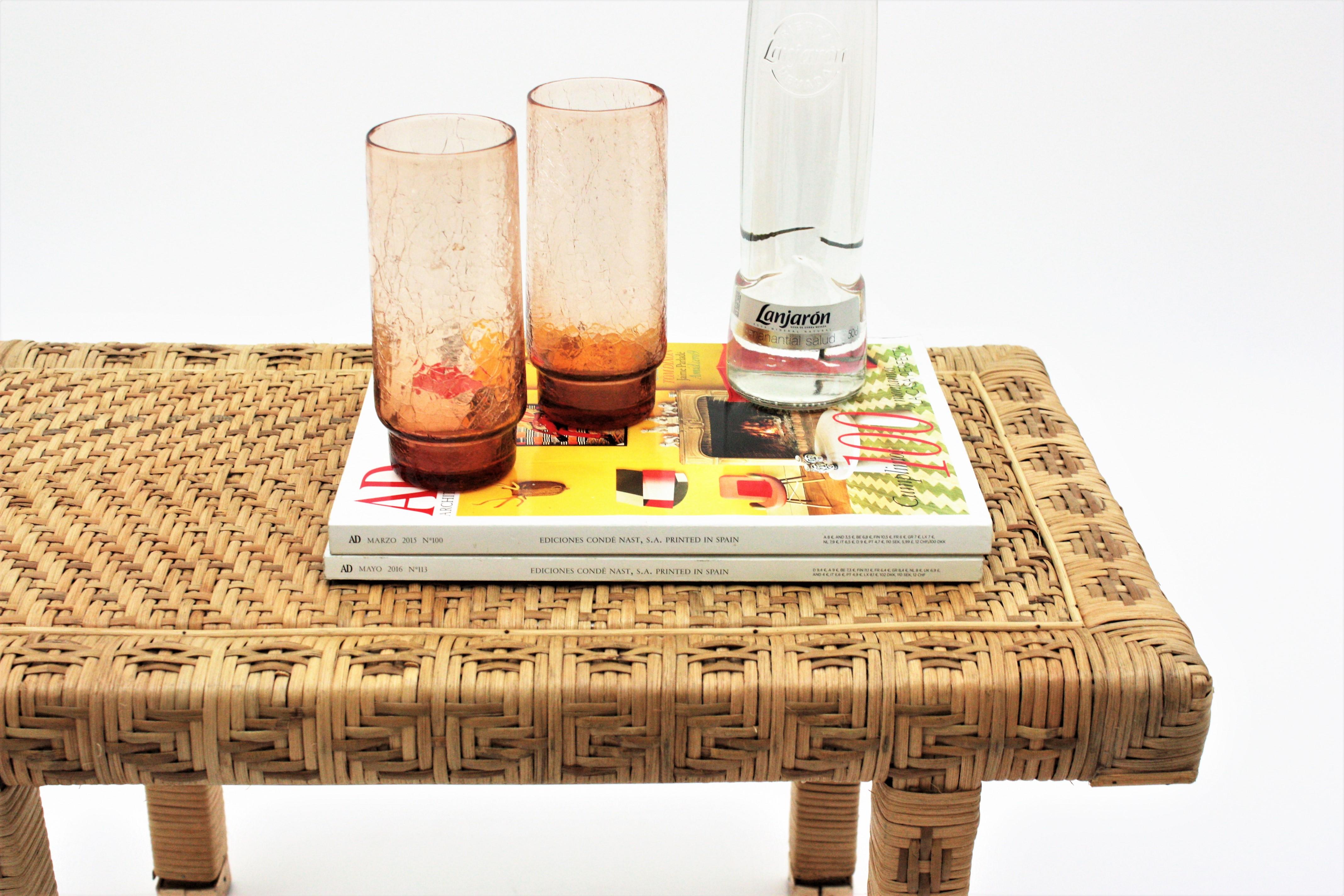 Hand-Crafted Hand Woven Wicker Rattan Stool or Side Table,  Spain, 1960s