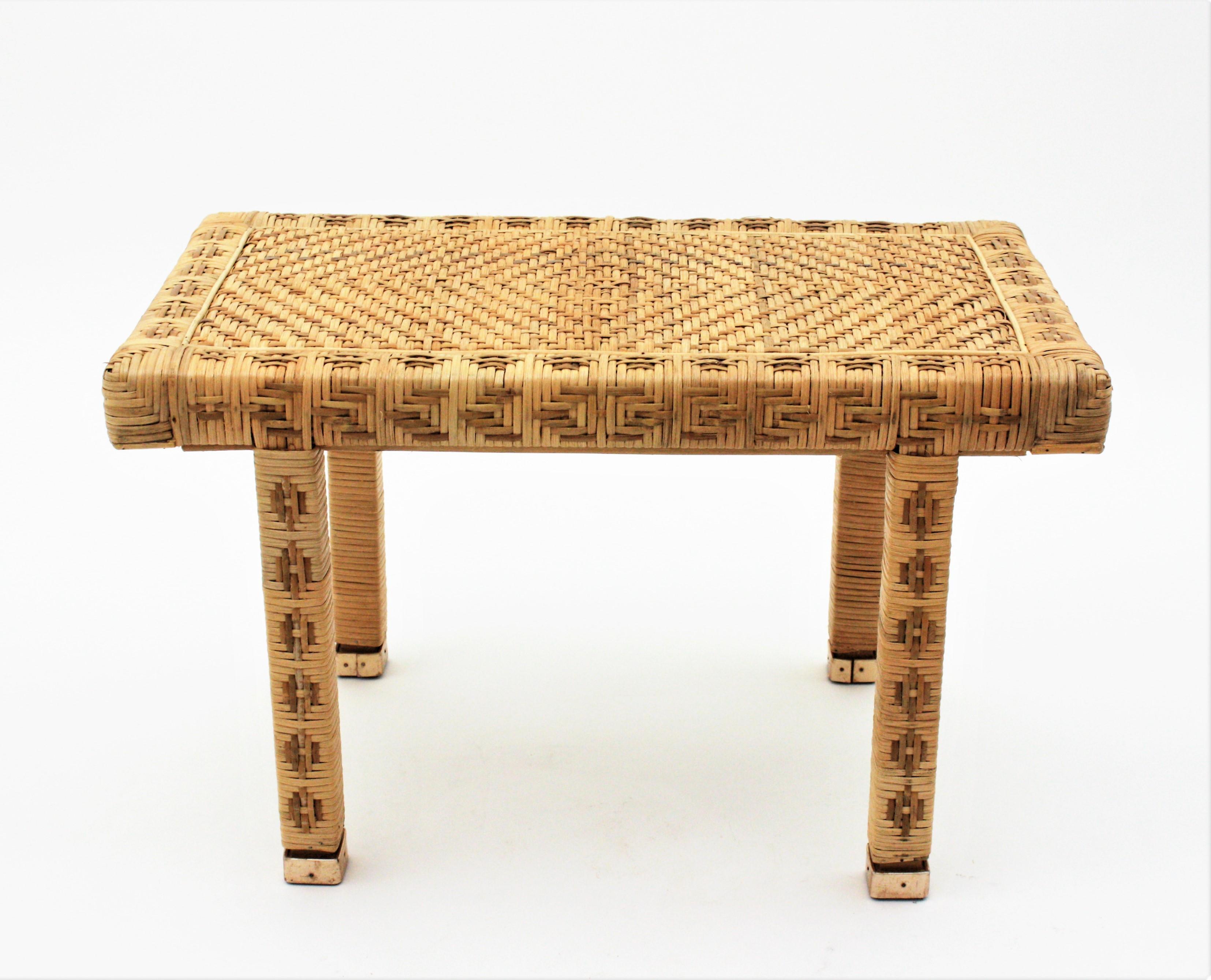 Hand Woven Wicker Rattan Stool or Side Table,  Spain, 1960s 1