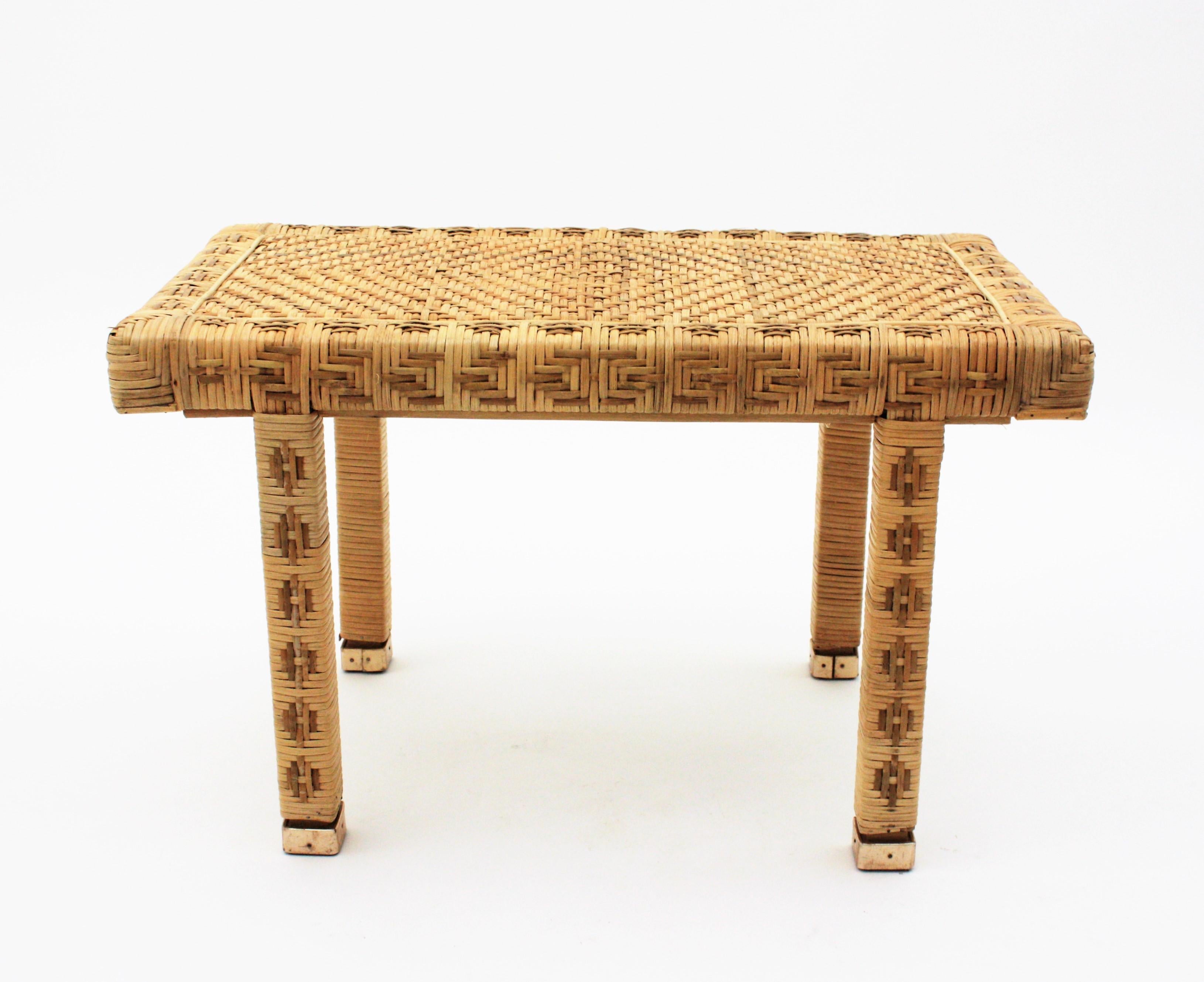 Hand Woven Wicker Rattan Stool or Side Table,  Spain, 1960s 3
