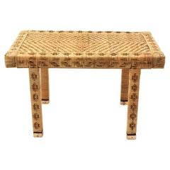 Hand Woven Wicker Rattan Stool or Side Table,  Spain, 1960s