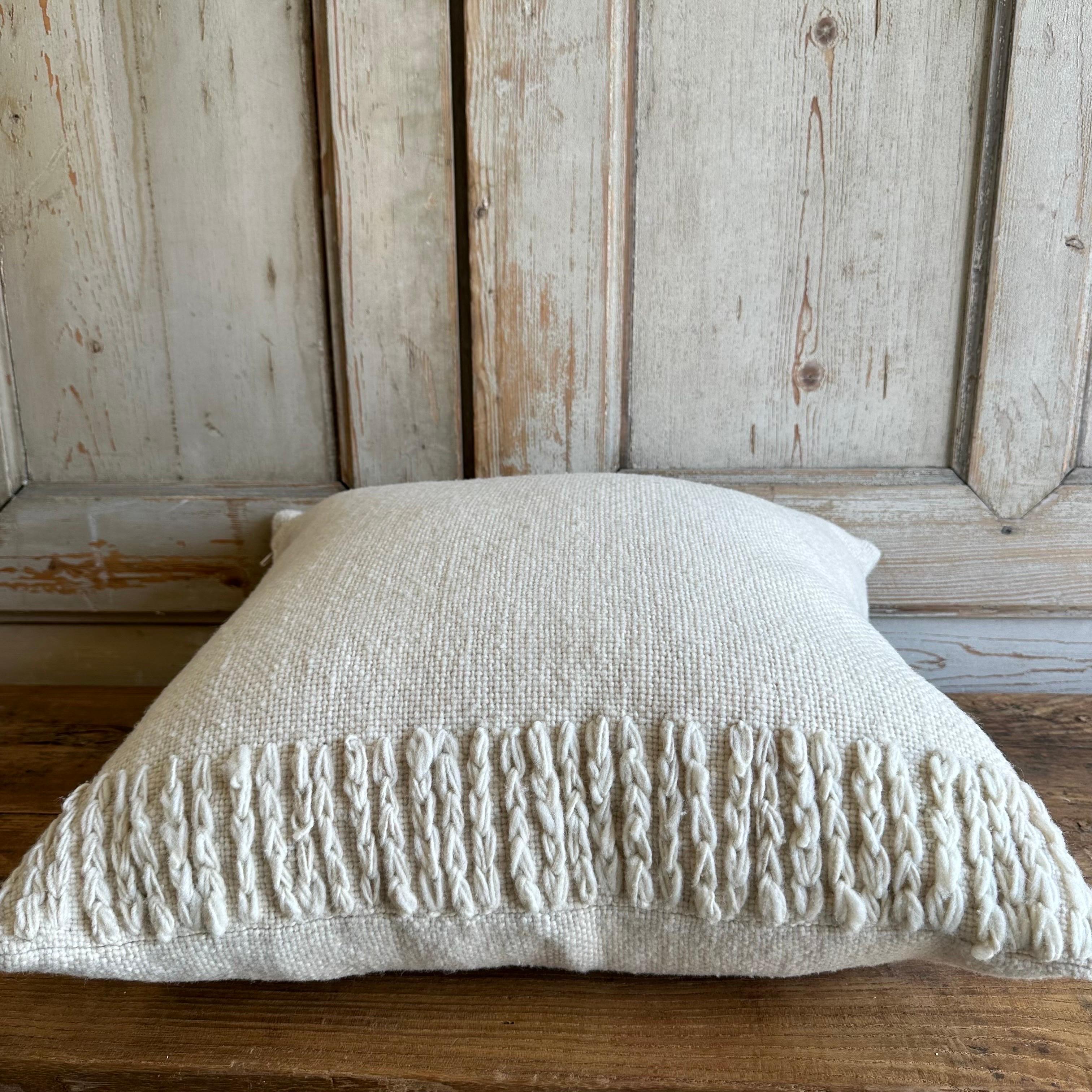 Organic Modern Hand Woven Wool Accent Pillow in Off White For Sale