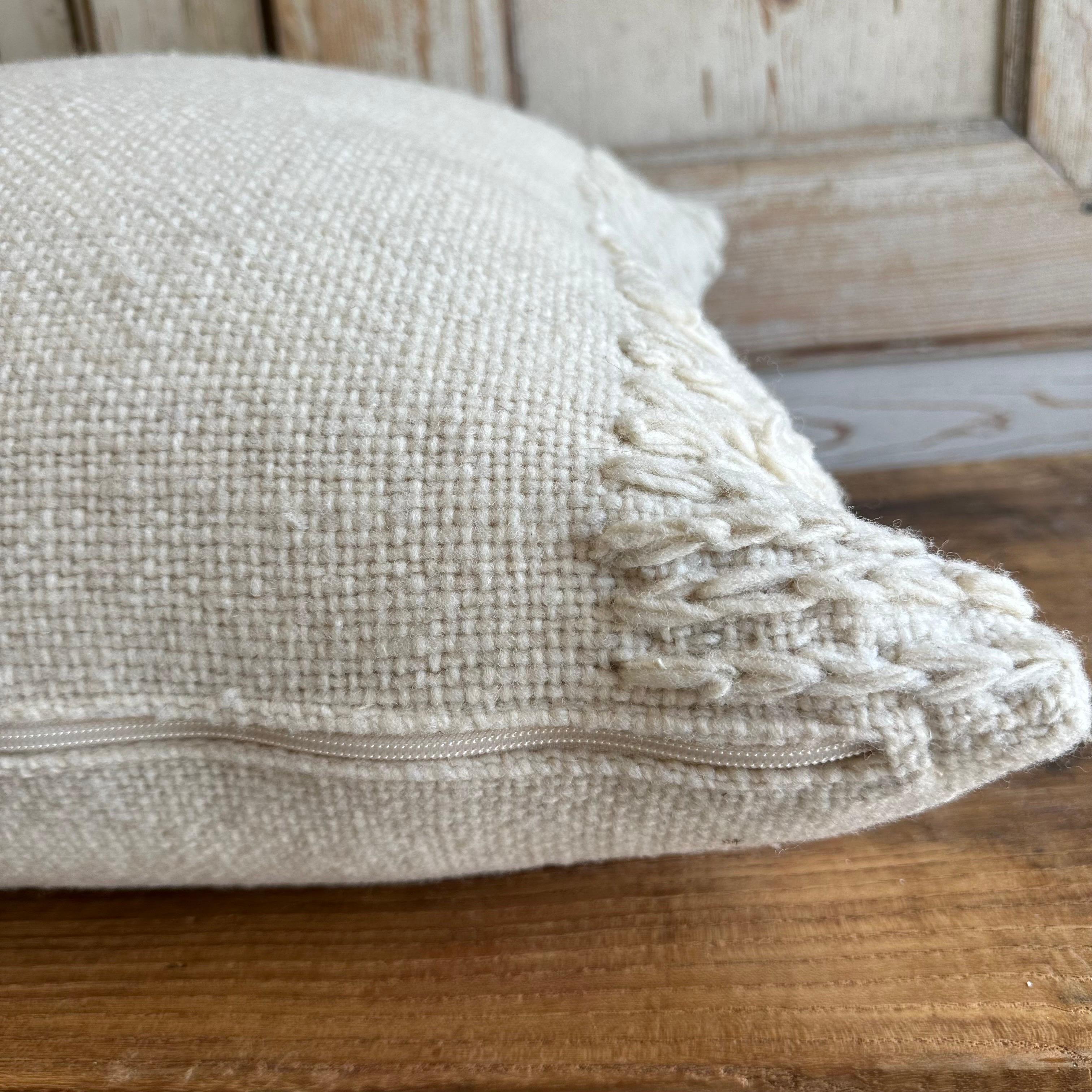 Chilean Hand Woven Wool Accent Pillow in Off White For Sale