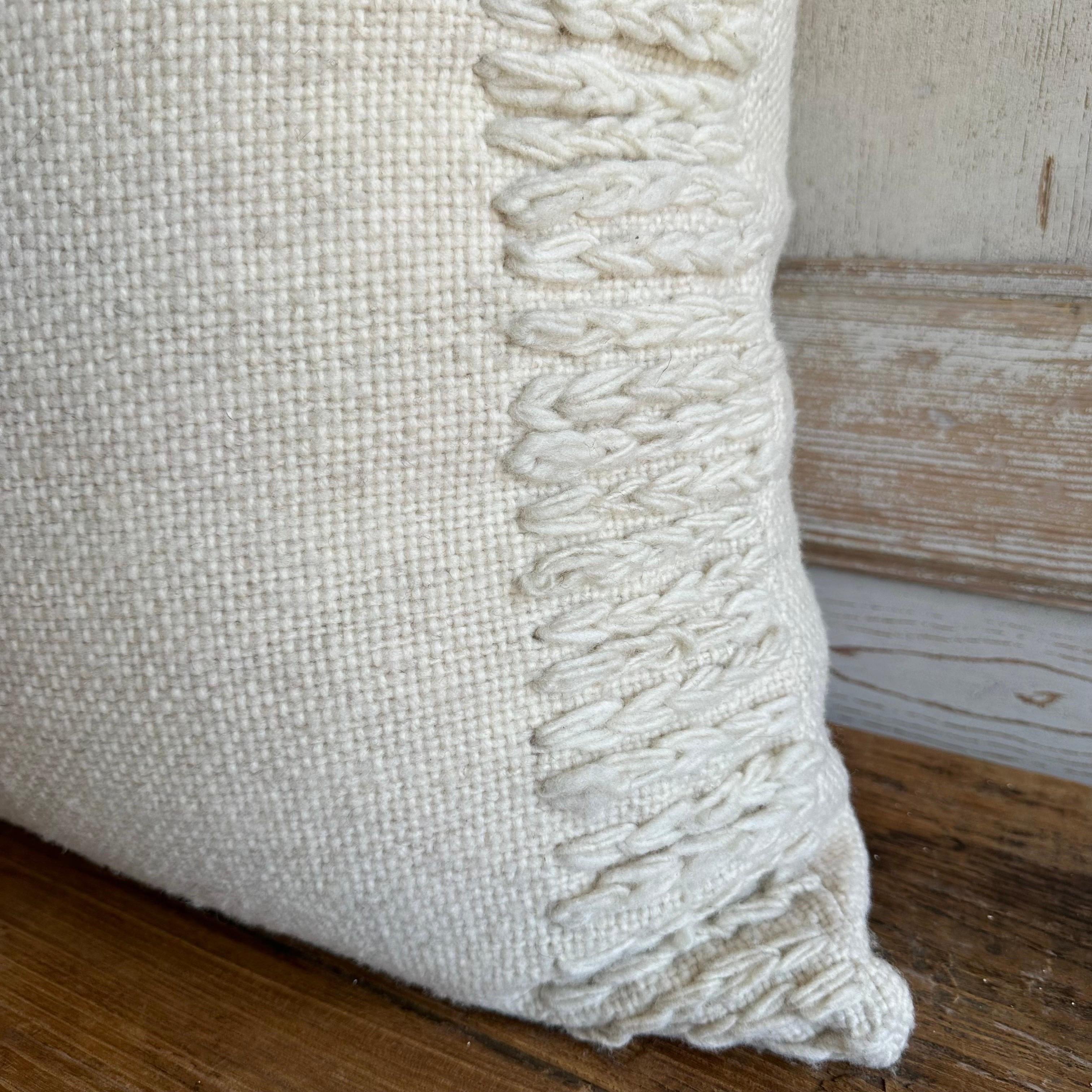 Hand Woven Wool Accent Pillow in Off White In New Condition For Sale In Brea, CA