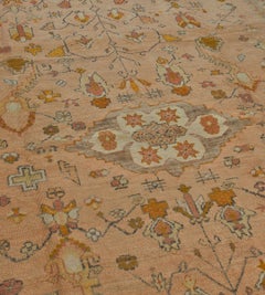 Hand-woven Wool Antique Circa-1880 Pink Floral Anatolian Oushak Rug